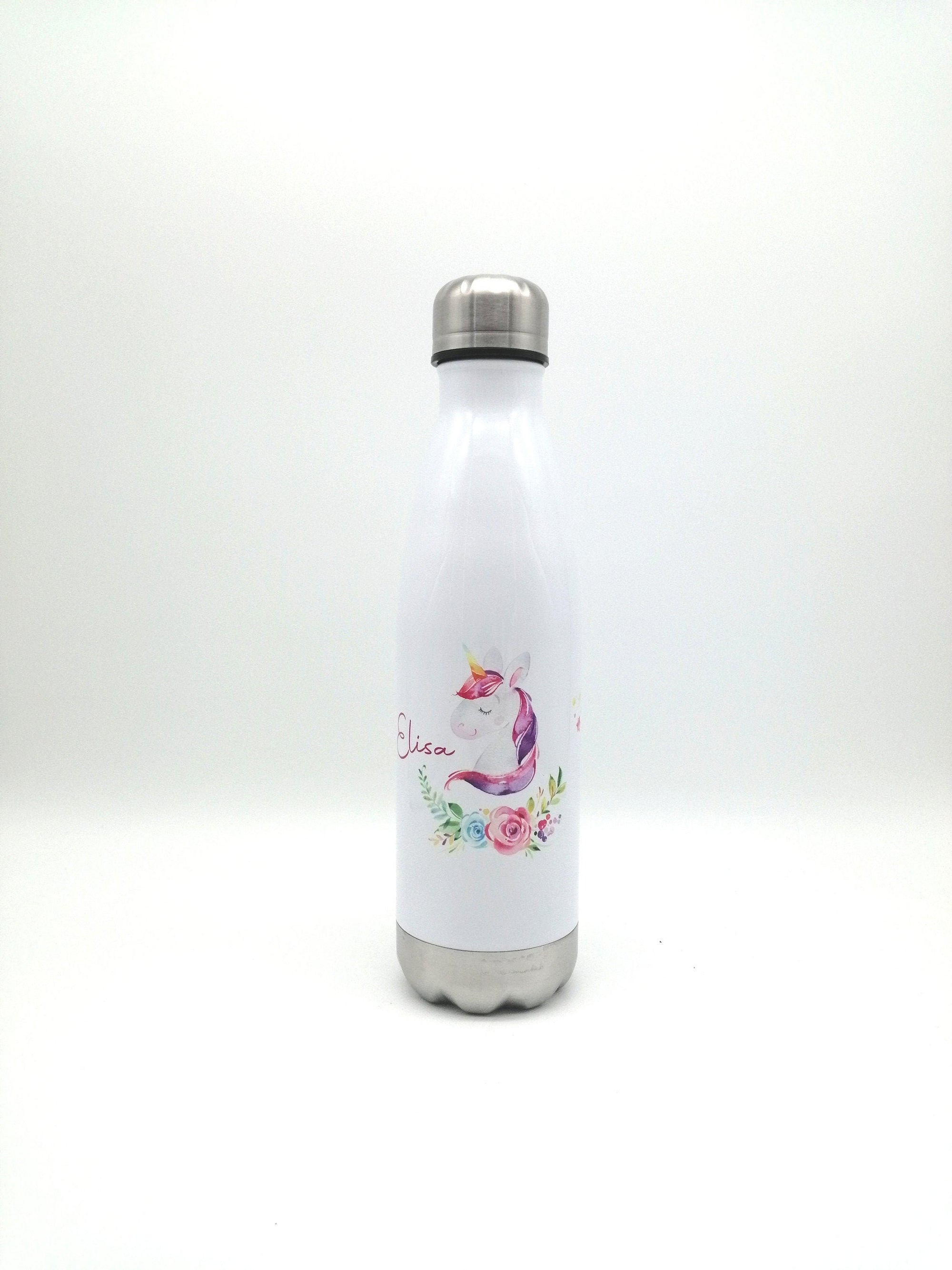 Thermosflasche mit Namen "Einhorn Blumen" / Edelstahl Trinkflasche für Kinder und Erwachsene/ Wasserflasche/ 500ml/350ml
