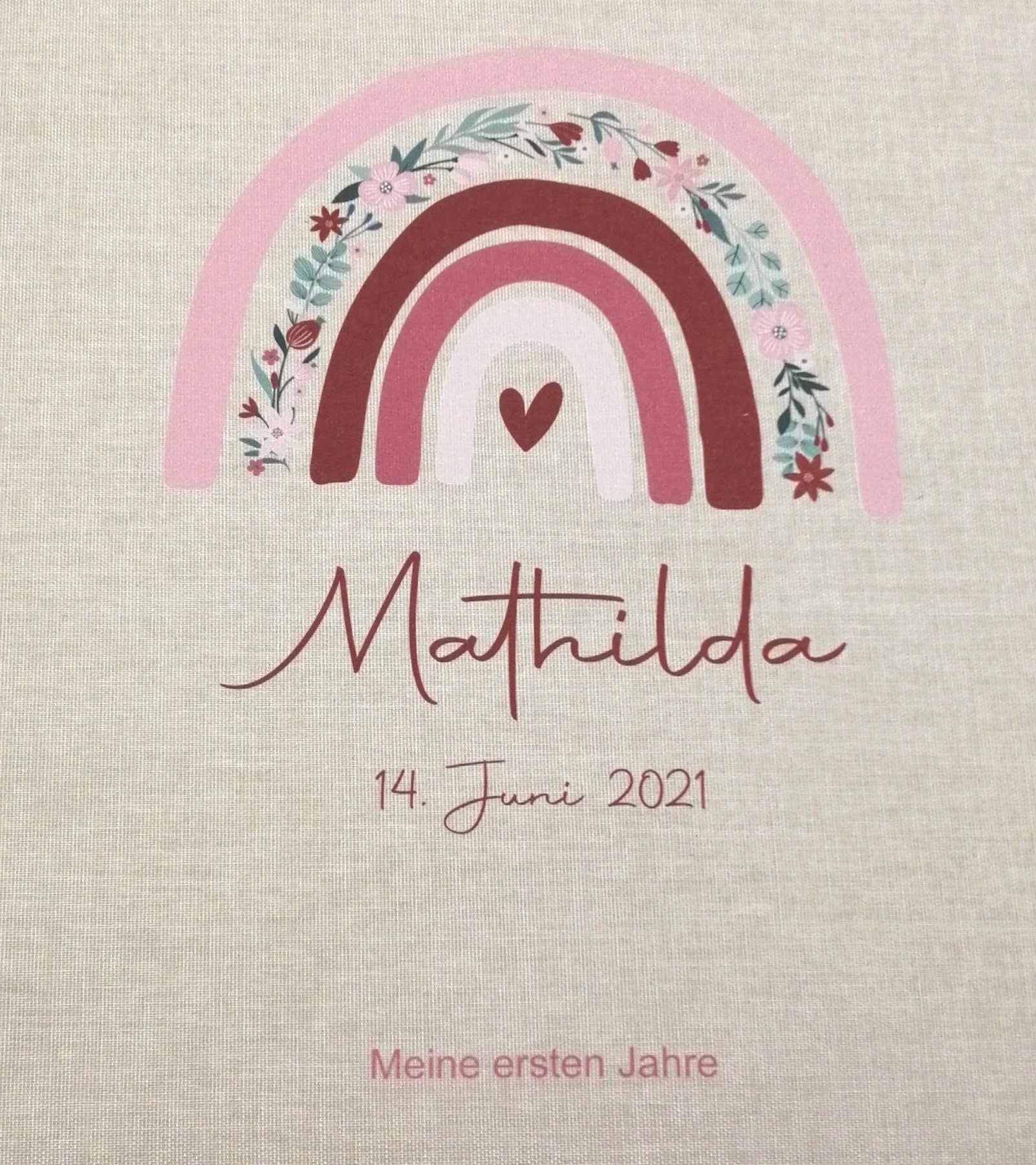 Fotoalbum personalisiert Baby, Kind "Regenbogen Blumen" Leinen, Erinnerungsalbum