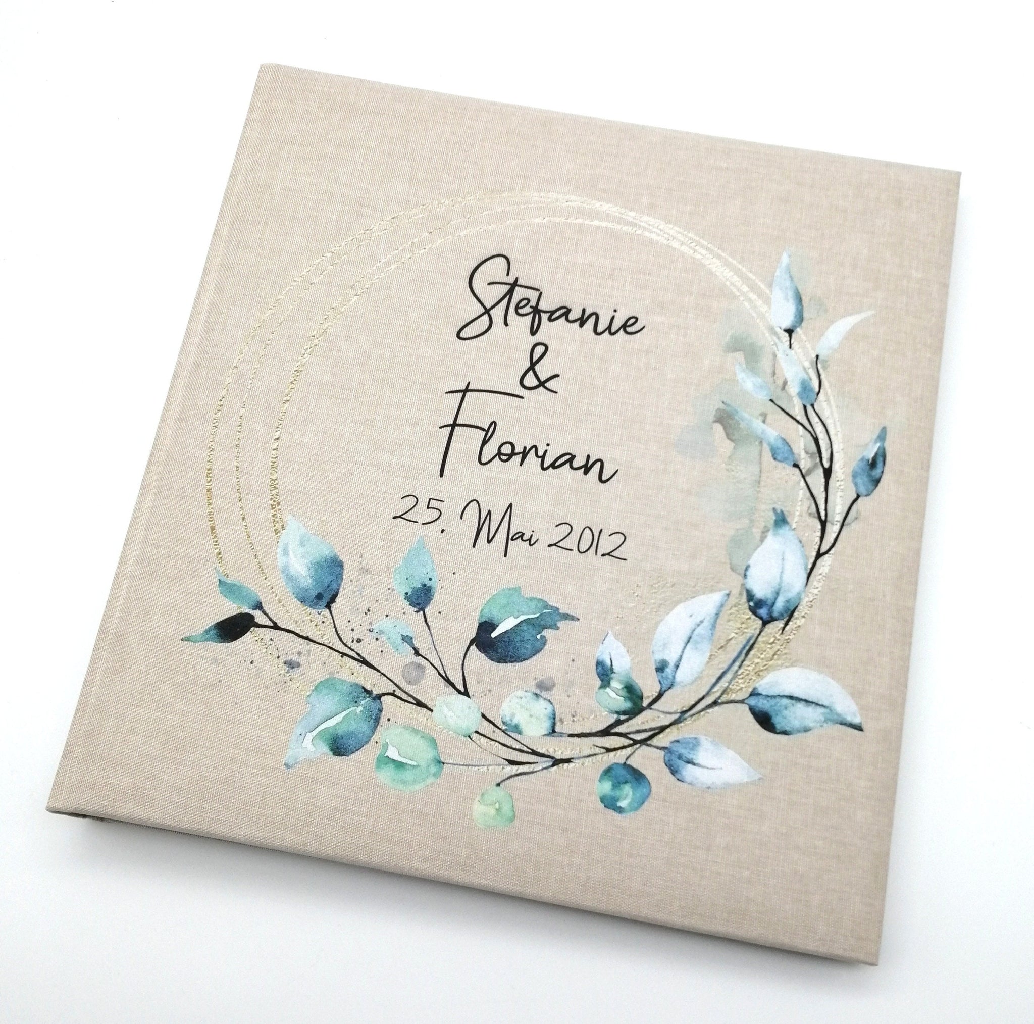 Fotoalbum personalisiert Hochzeit "Goldrahmen Eukalyptus", Erinnerungsalbum, Fotoalbum Geschenkidee, personalisiertes Fotoalbum Hochzeit