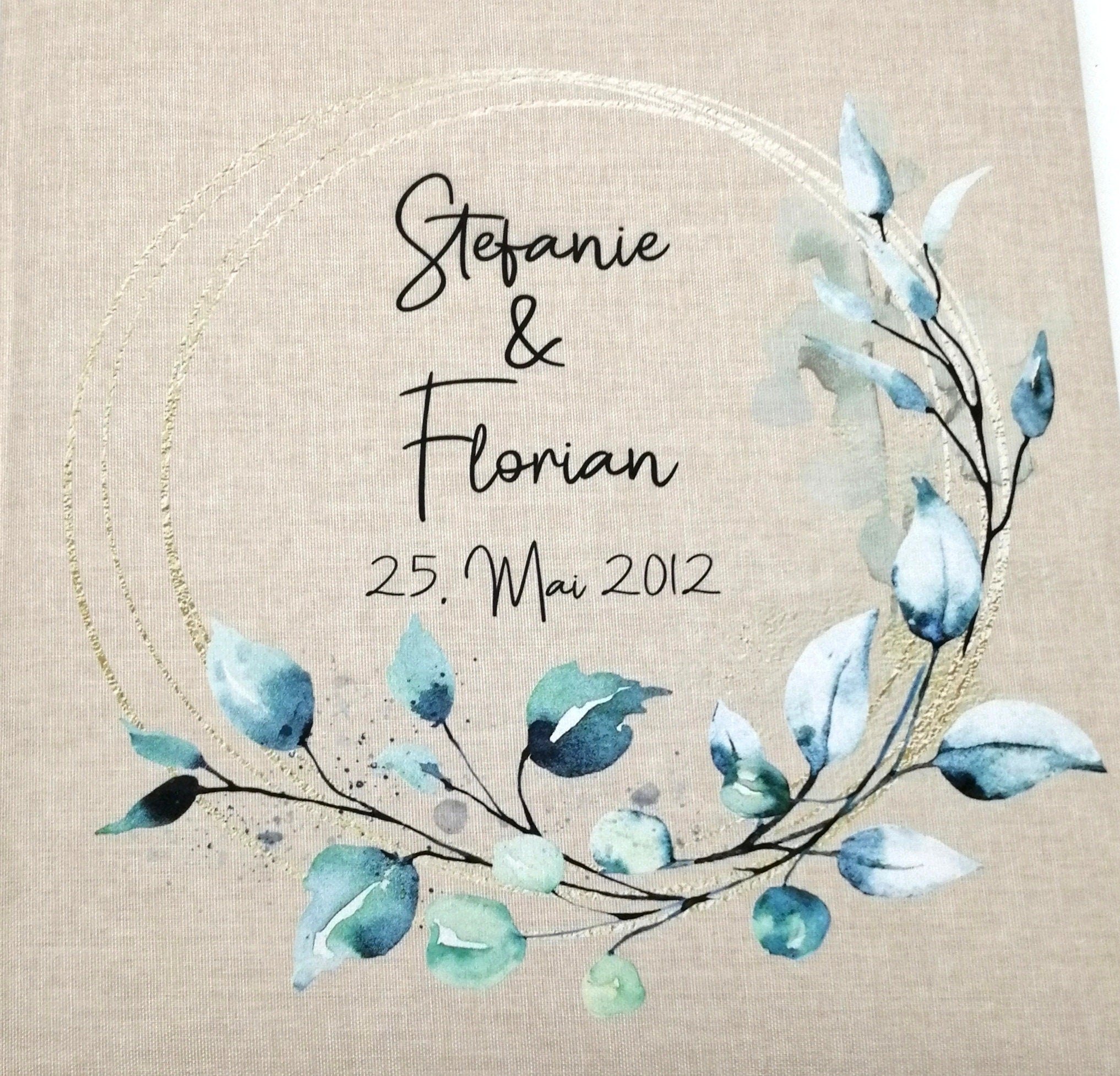 Fotoalbum personalisiert Hochzeit "Goldrahmen Eukalyptus", Erinnerungsalbum, Fotoalbum Geschenkidee, personalisiertes Fotoalbum Hochzeit