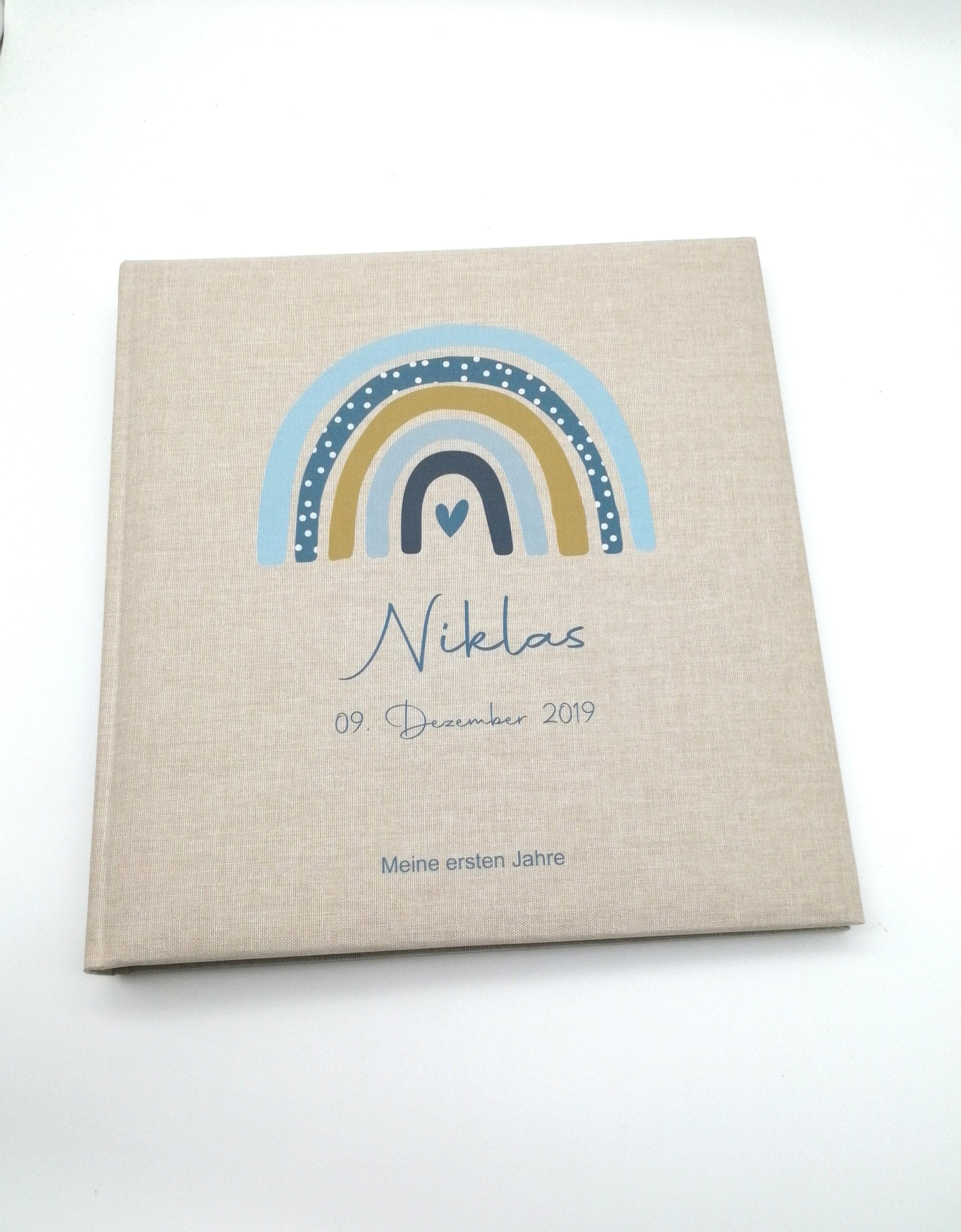 Fotoalbum personalisiert Baby, Kind "Regenbogen Punkte" Leinen, Erinnerungsalbum