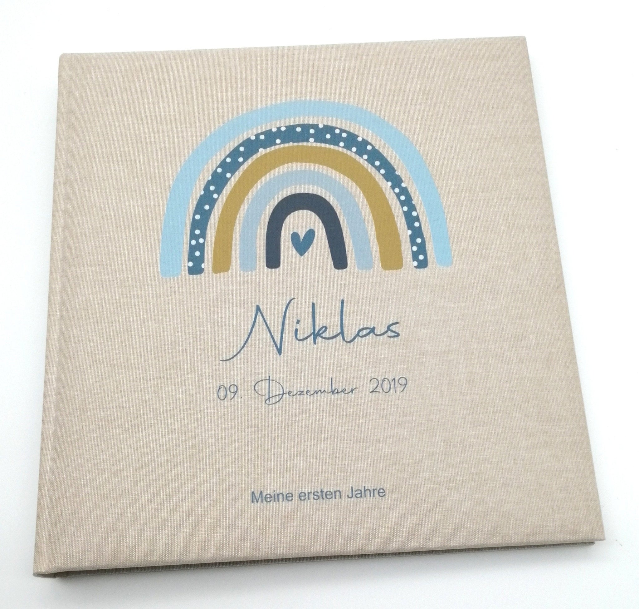 Fotoalbum personalisiert Baby, Kind "Regenbogen Punkte" Leinen, Erinnerungsalbum