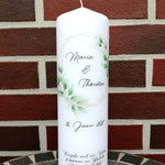 Hochzeitskerze personalisiert mit Namen und Trauspruch "Rahmen gold Blätter" / Hochzeit/ Familie/ Trauung/ Hochzeitsgeschenk