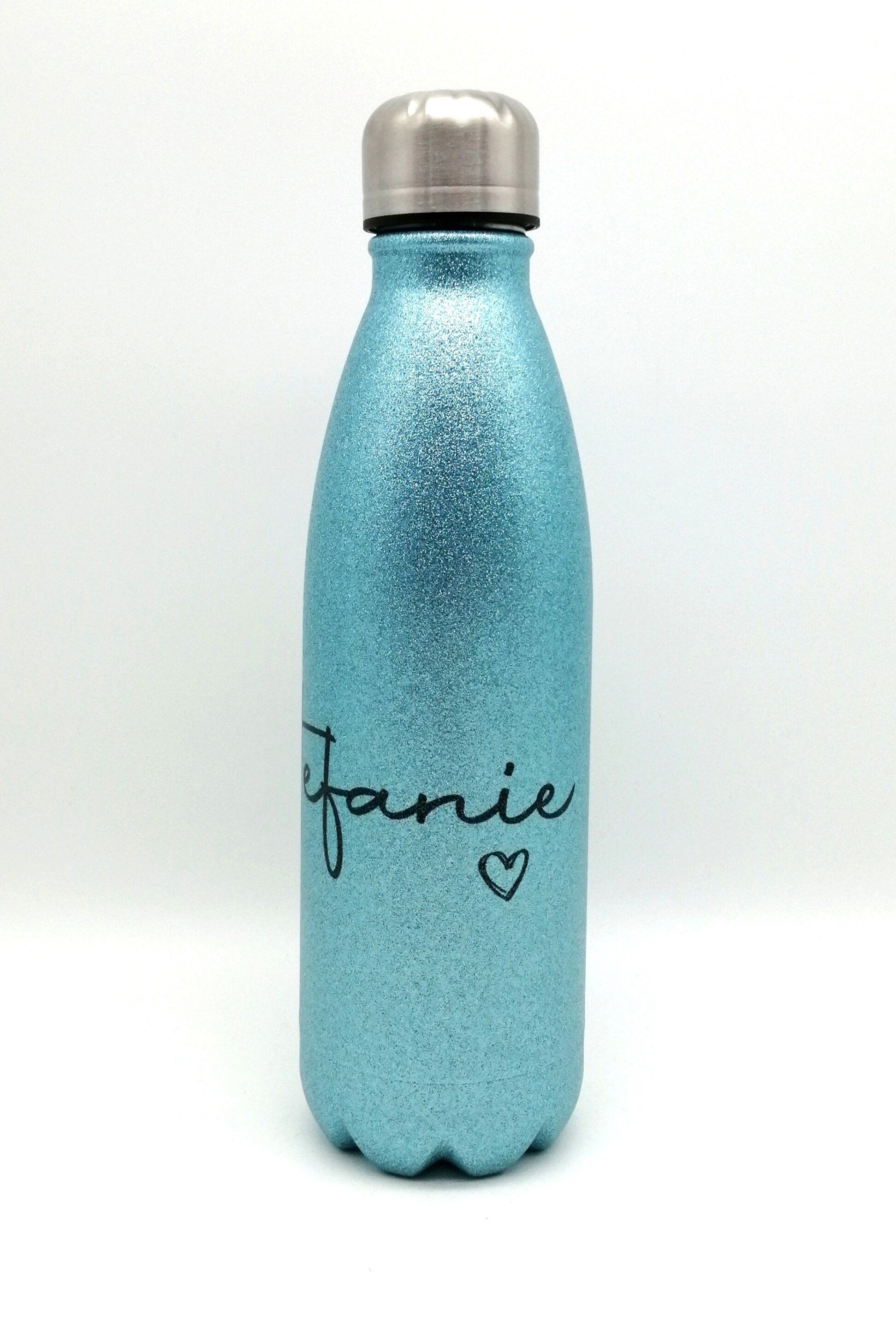 Glitzer Thermosflasche mit Namen "Herz" 500ml/ Edelstahl Trinkflasche für Kinder und Erwachsene/ Wasserflasche/