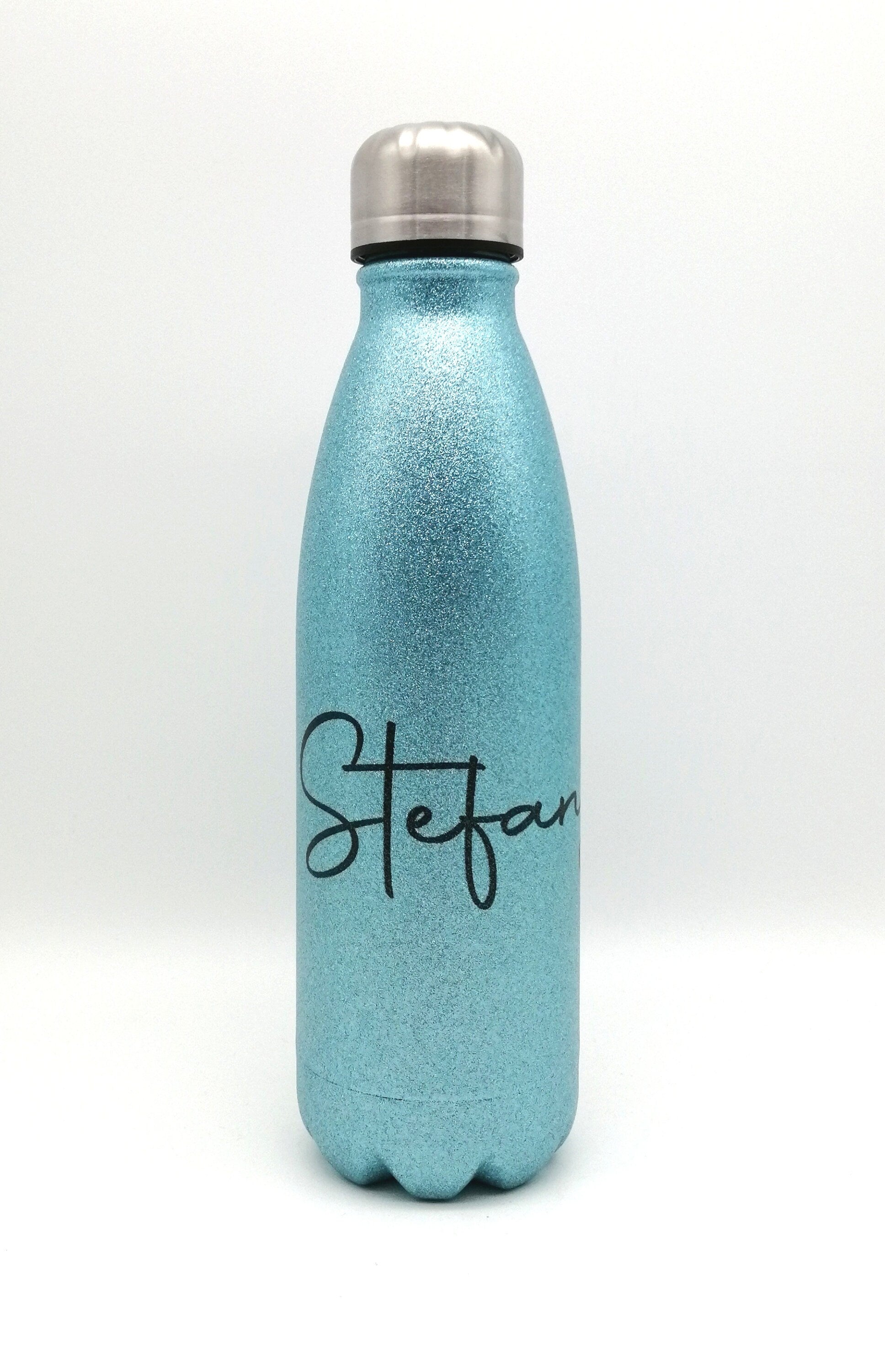 Glitzer Thermosflasche mit Namen "Herz" 500ml/ Edelstahl Trinkflasche für Kinder und Erwachsene/ Wasserflasche/