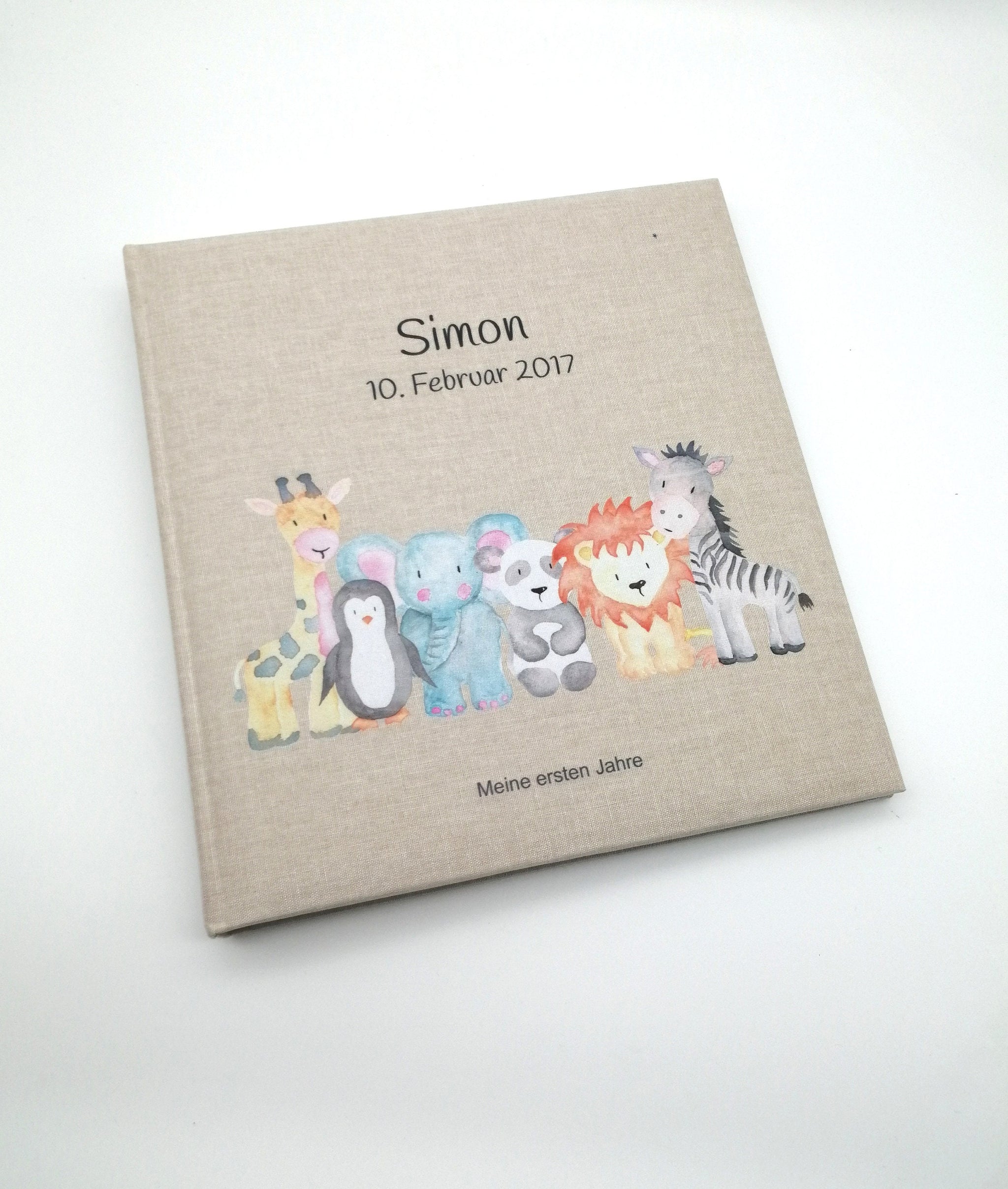 Fotoalbum personalisiert Baby, Kind "Zootiere" Leinen, Erinnerungsalbum