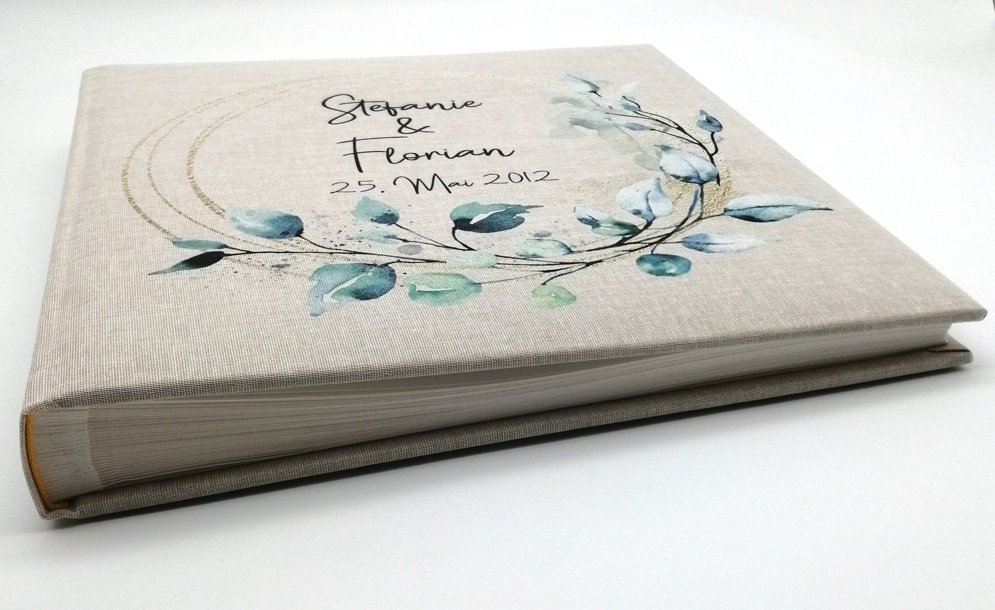 Fotoalbum personalisiert Hochzeit "Goldrahmen Eukalyptus", Erinnerungsalbum, Fotoalbum Geschenkidee, personalisiertes Fotoalbum Hochzeit