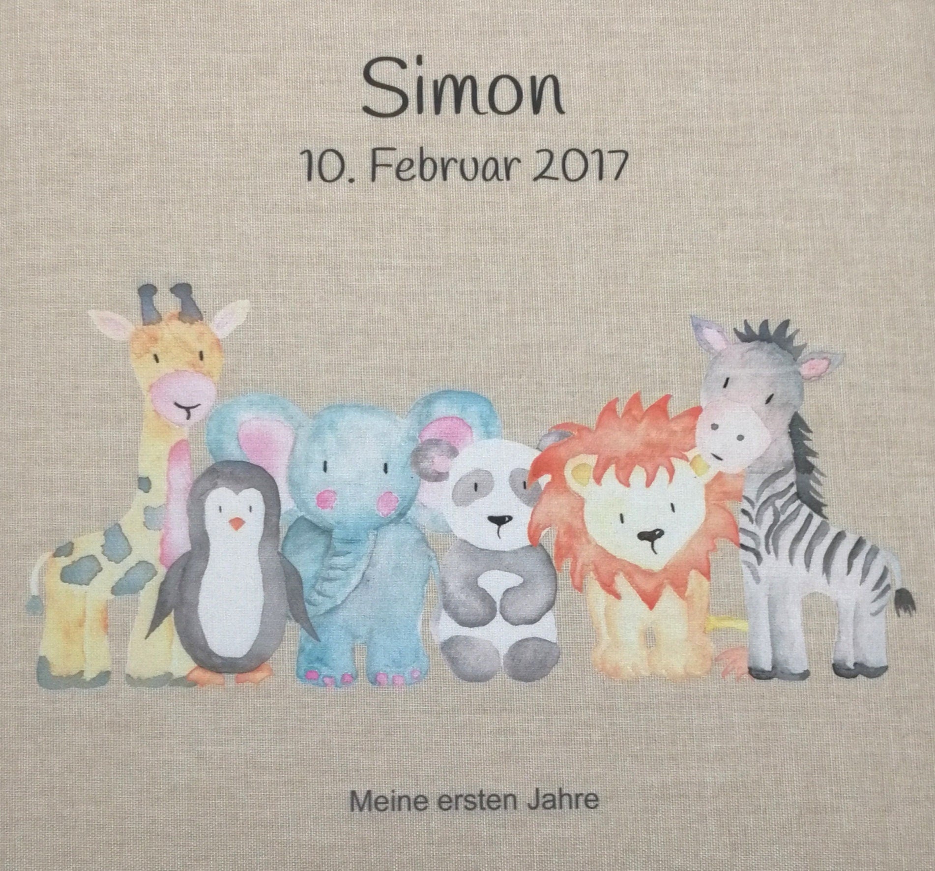 Fotoalbum personalisiert Baby, Kind "Zootiere" Leinen, Erinnerungsalbum