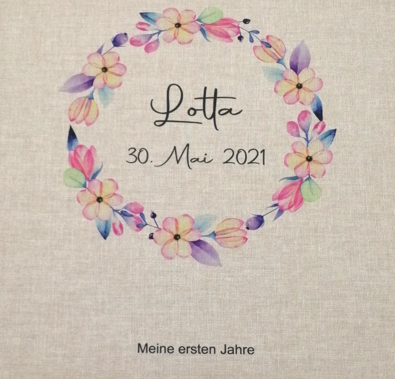 Fotoalbum personalisiert Baby, Kind "Blumenkranz" Leinen, Erinnerungsalbum