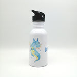 Trinkflasche mit Namen "Drache blau"/ Kindergarten/ Schule/ Sport/ 500ml mit Strohhalm