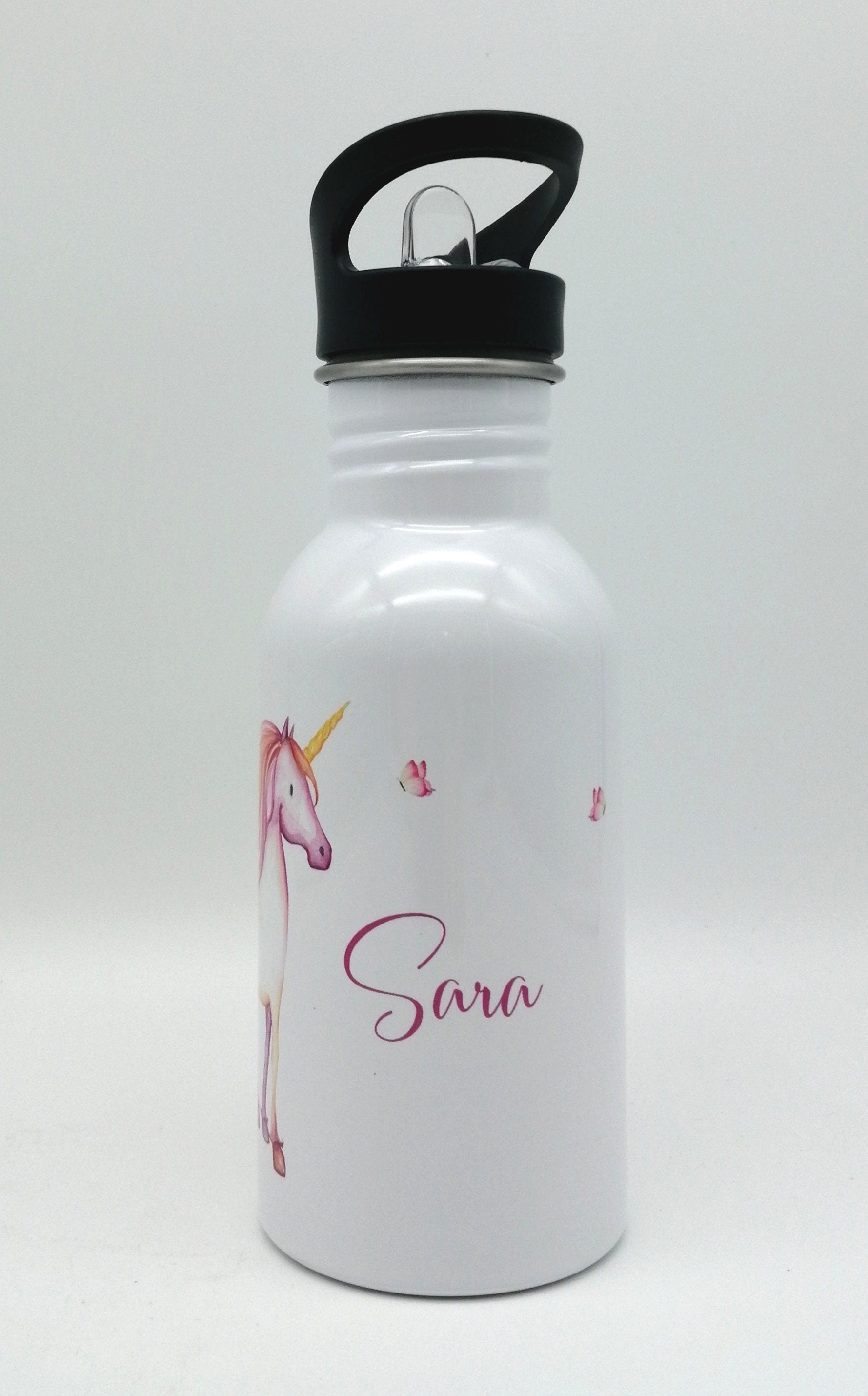 Trinkflasche mit Namen "Einhorn"/ Kindergarten/ Schule/ Sport/ 500ml mit Strohhalm