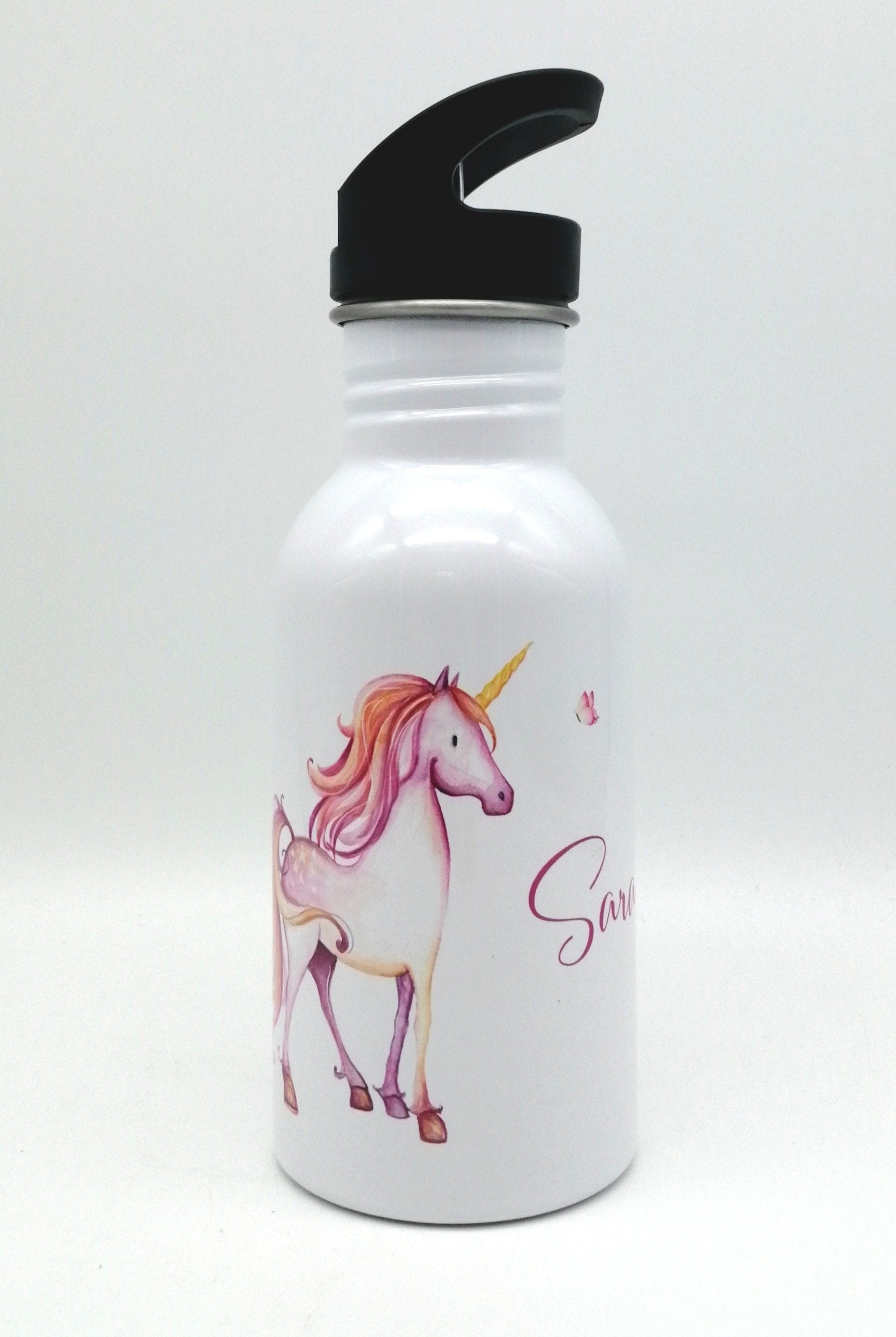Trinkflasche mit Namen "Einhorn"/ Kindergarten/ Schule/ Sport/ 500ml mit Strohhalm