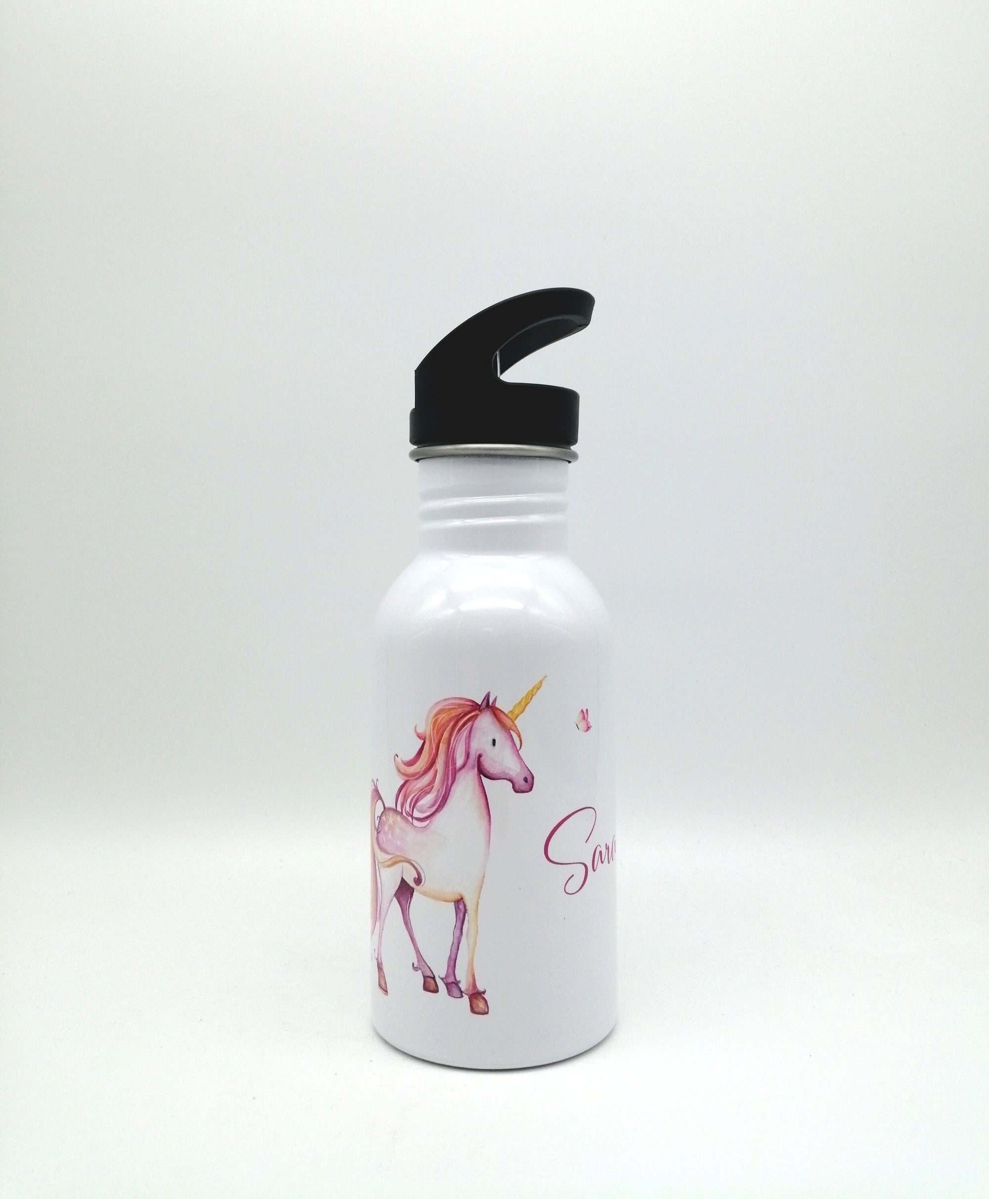 Trinkflasche mit Namen "Einhorn"/ Kindergarten/ Schule/ Sport/ 500ml mit Strohhalm