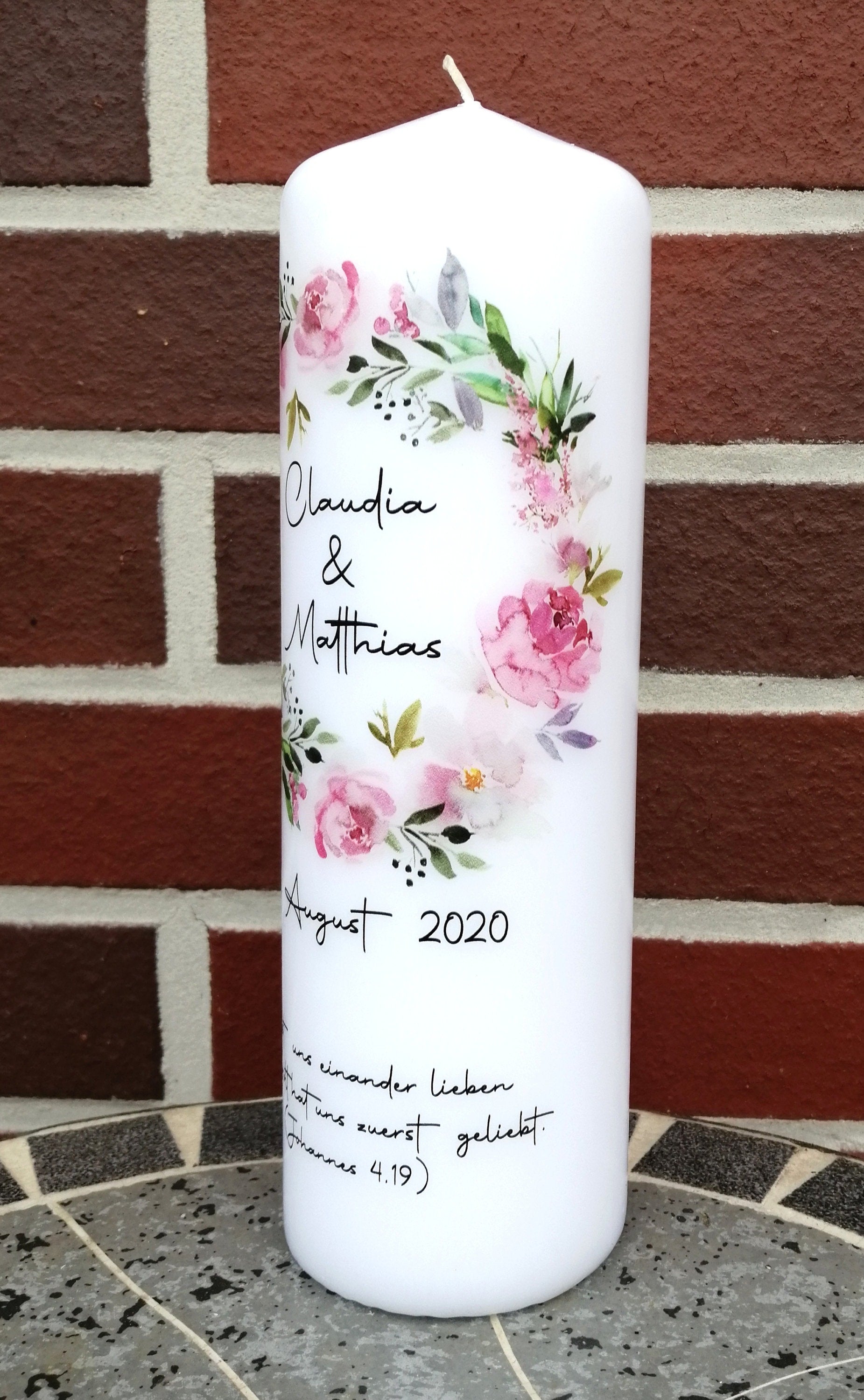 Hochzeitskerze personalisiert mit Namen und Trauspruch "Blumenkranz 2" / Hochzeit/ Familie/ Trauung/ Hochzeitsgeschenk/ Traukerze