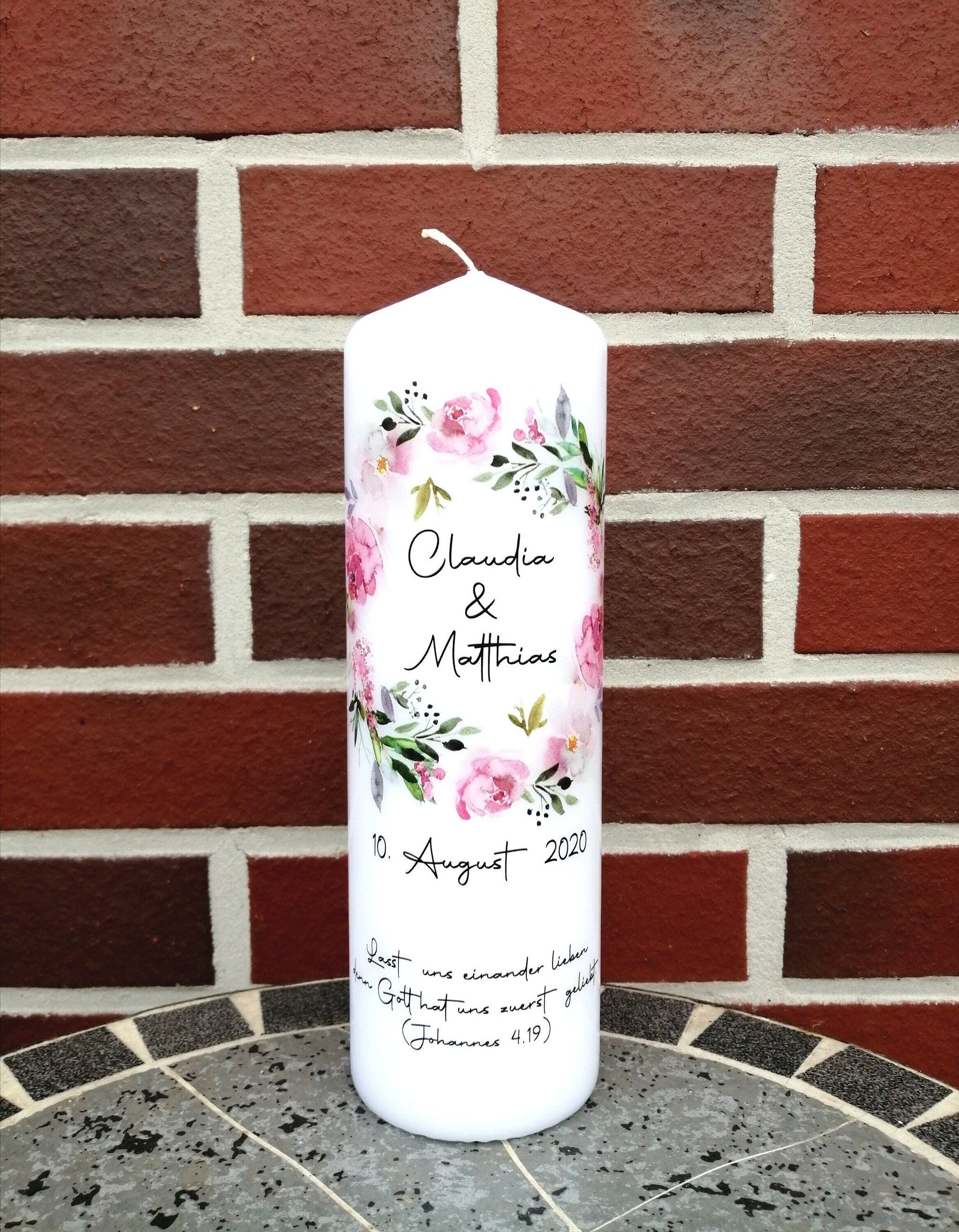 Hochzeitskerze personalisiert mit Namen und Trauspruch "Blumenkranz 2" / Hochzeit/ Familie/ Trauung/ Hochzeitsgeschenk/ Traukerze