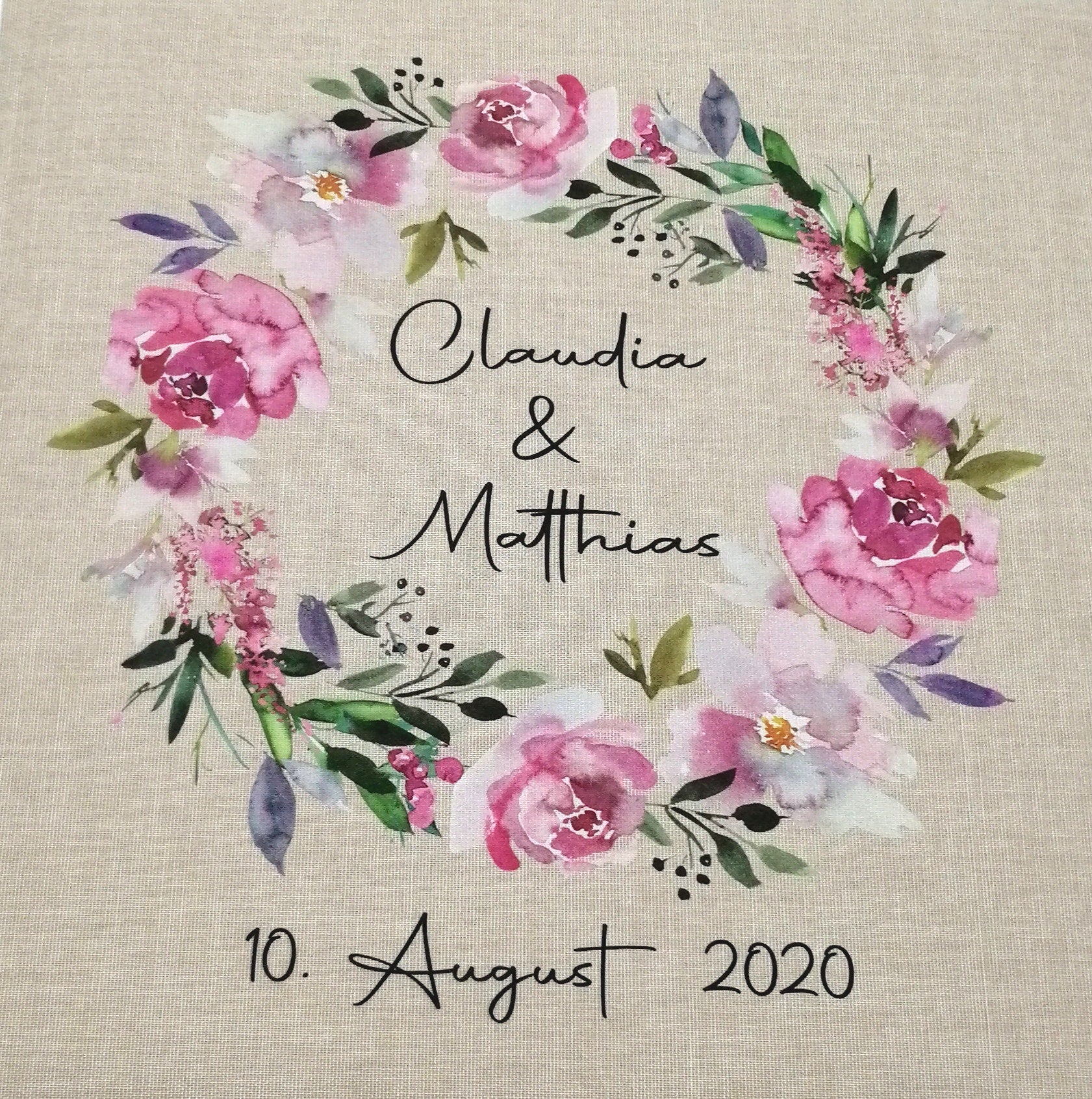 Fotoalbum personalisiert Hochzeit "Blumenkranz 2" Leinen, Erinnerungsalbum