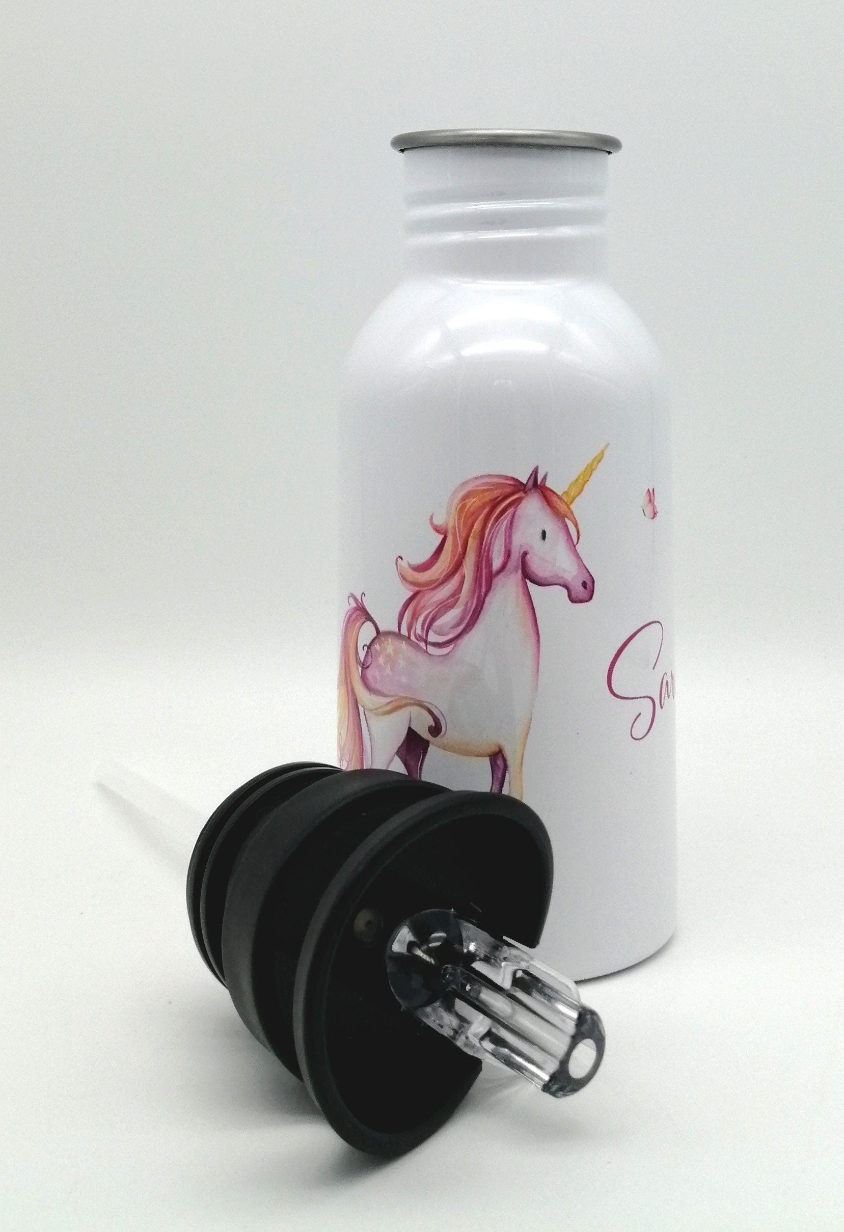Trinkflasche mit Namen "Einhorn"/ Kindergarten/ Schule/ Sport/ 500ml mit Strohhalm