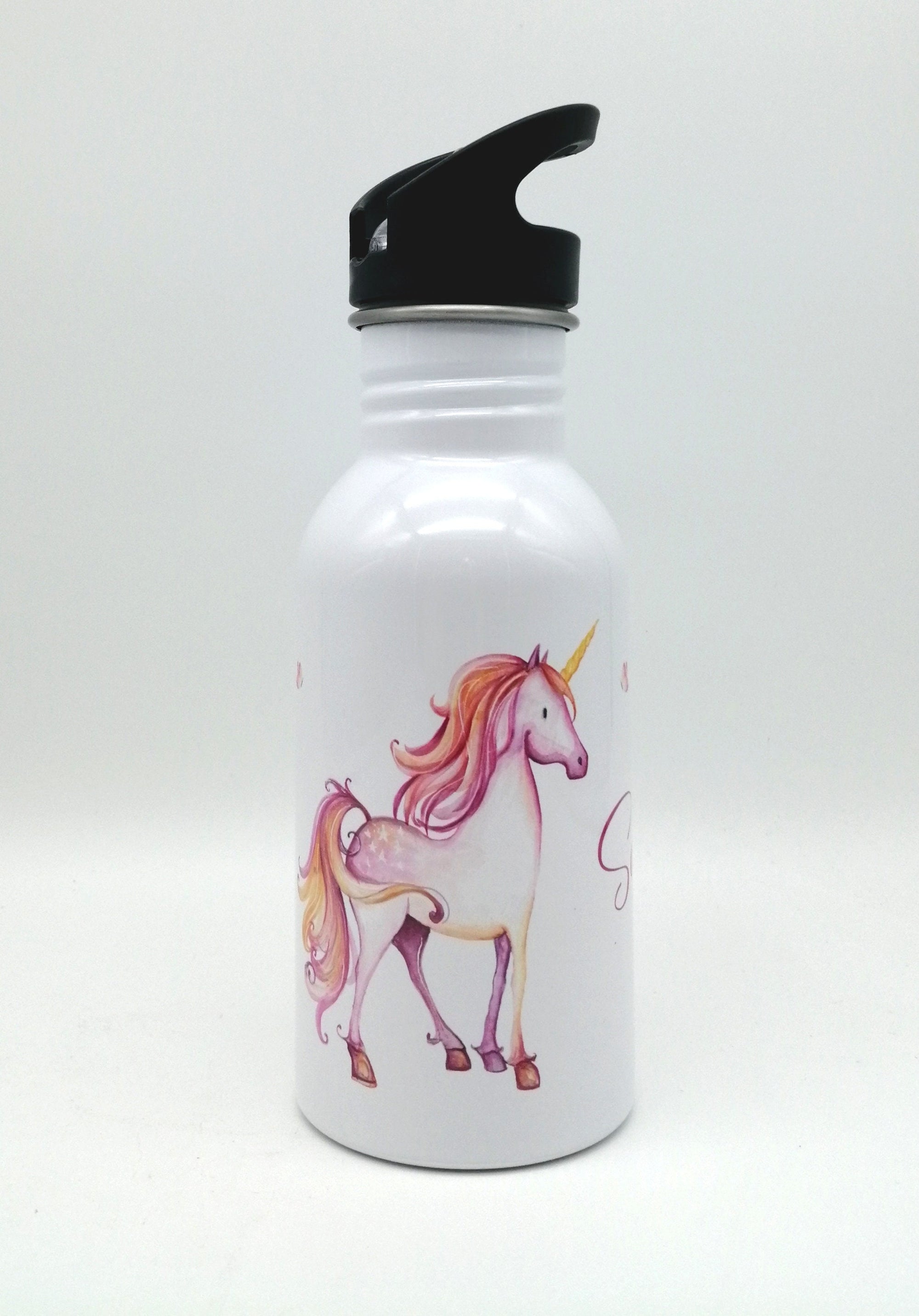 Trinkflasche mit Namen "Einhorn"/ Kindergarten/ Schule/ Sport/ 500ml mit Strohhalm