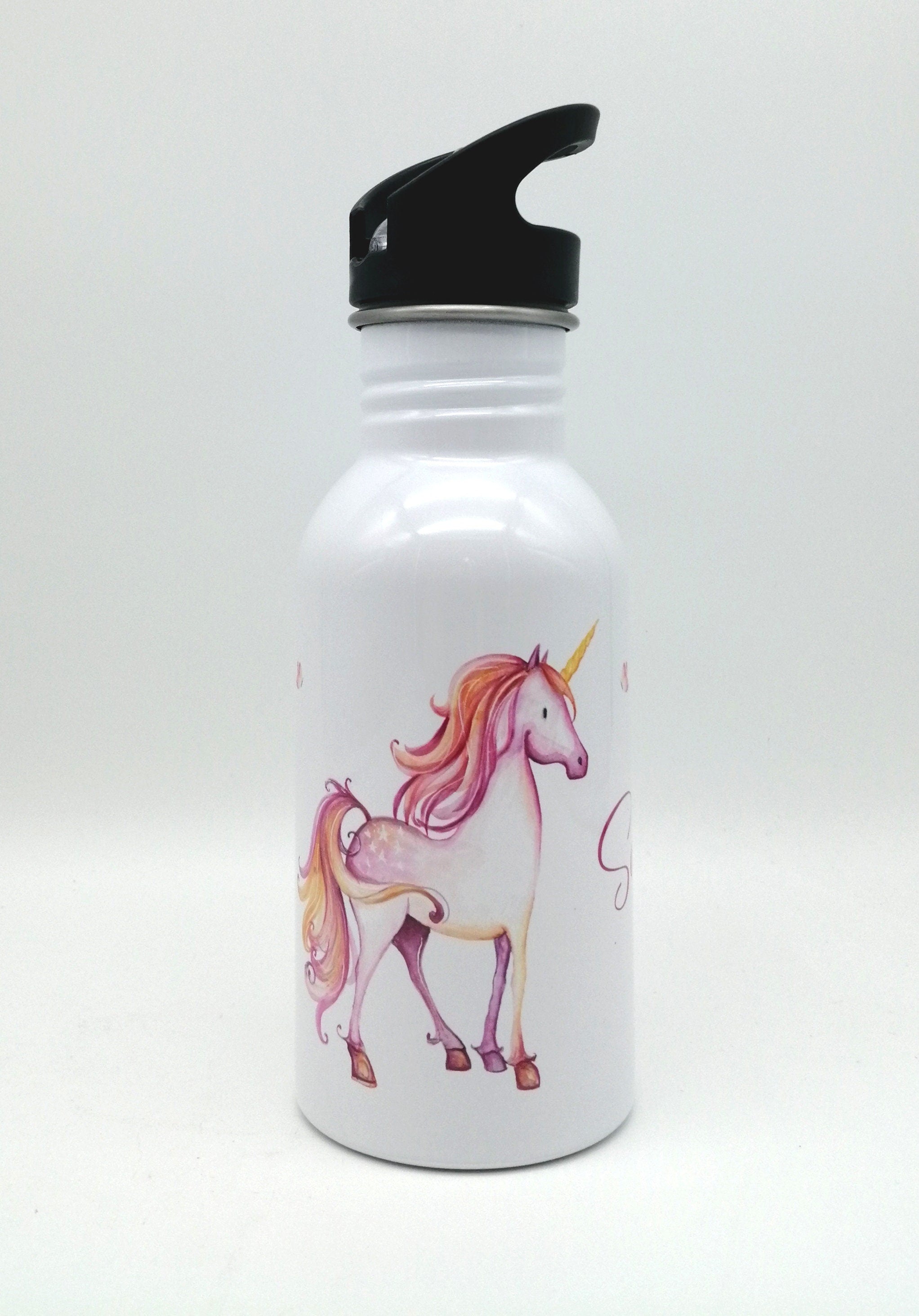 Trinkflasche mit Namen "Einhorn"/ Kindergarten/ Schule/ Sport/ 500ml mit Strohhalm