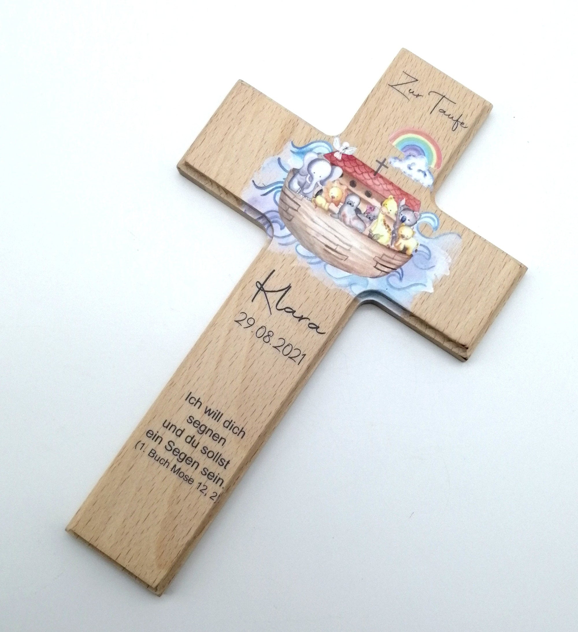 Taufkreuz / Kinderkreuz personalisiert "Arche Kreuz" Wandkreuz aus Holz