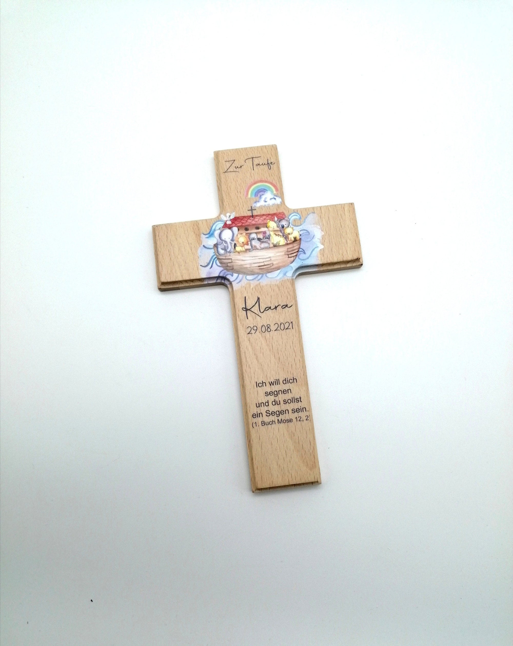 Taufkreuz / Kinderkreuz personalisiert "Arche Kreuz" Wandkreuz aus Holz