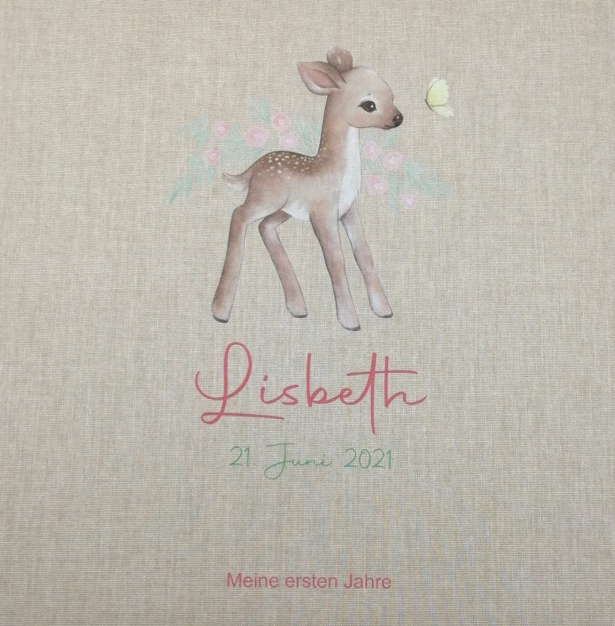Fotoalbum personalisiert Baby, Kind "Reh" Leinen, Erinnerungsalbum