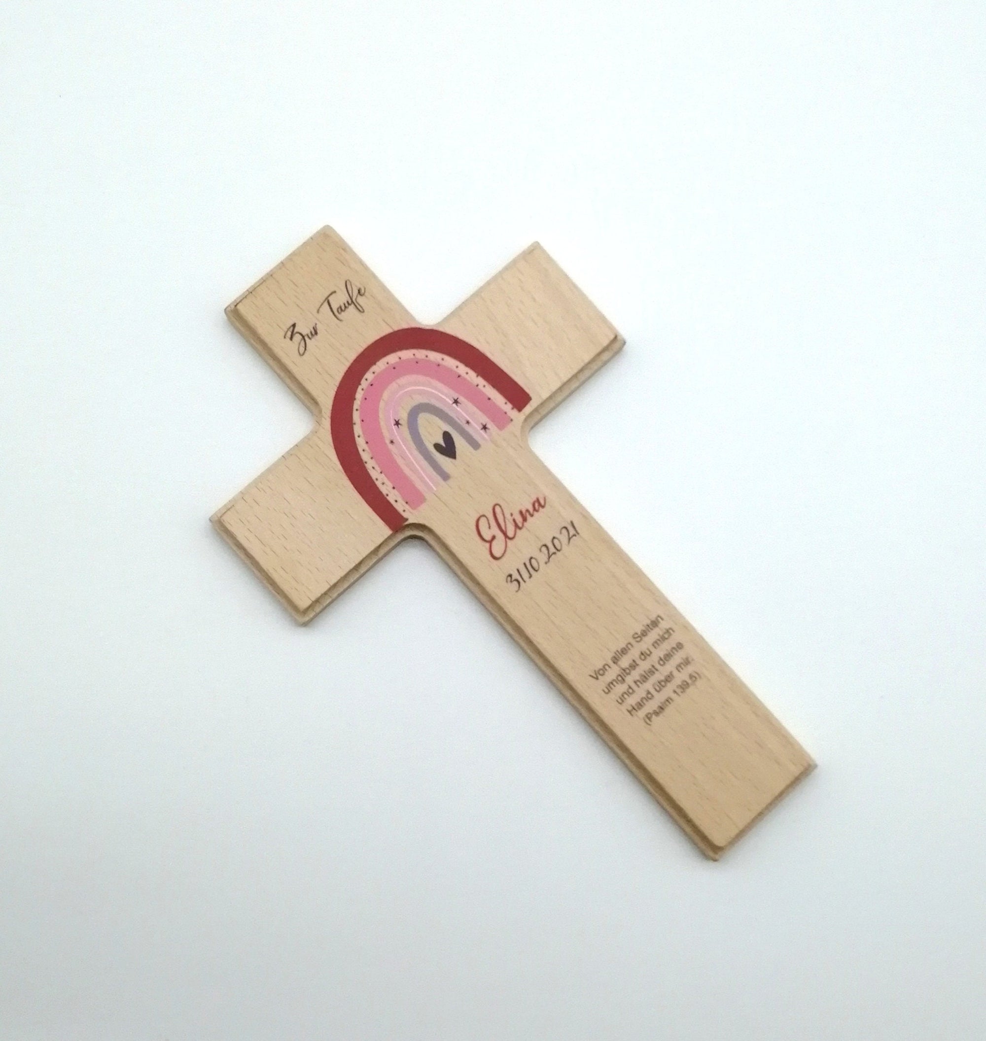 Taufkreuz / Kinderkreuz personalisiert "Regenbogen rot" Wandkreuz aus Holz