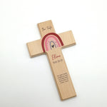 Taufkreuz / Kinderkreuz personalisiert "Regenbogen rot" Wandkreuz aus Holz