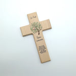 Taufkreuz / Kinderkreuz personalisiert "Baum Vogel grün" Wandkreuz aus Holz, Taufkreuz bedruckt, Kreuz Taufe, Holzkreuz