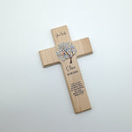 Taufkreuz / Kinderkreuz personalisiert "Baum Vogel blau" Wandkreuz aus Holz
