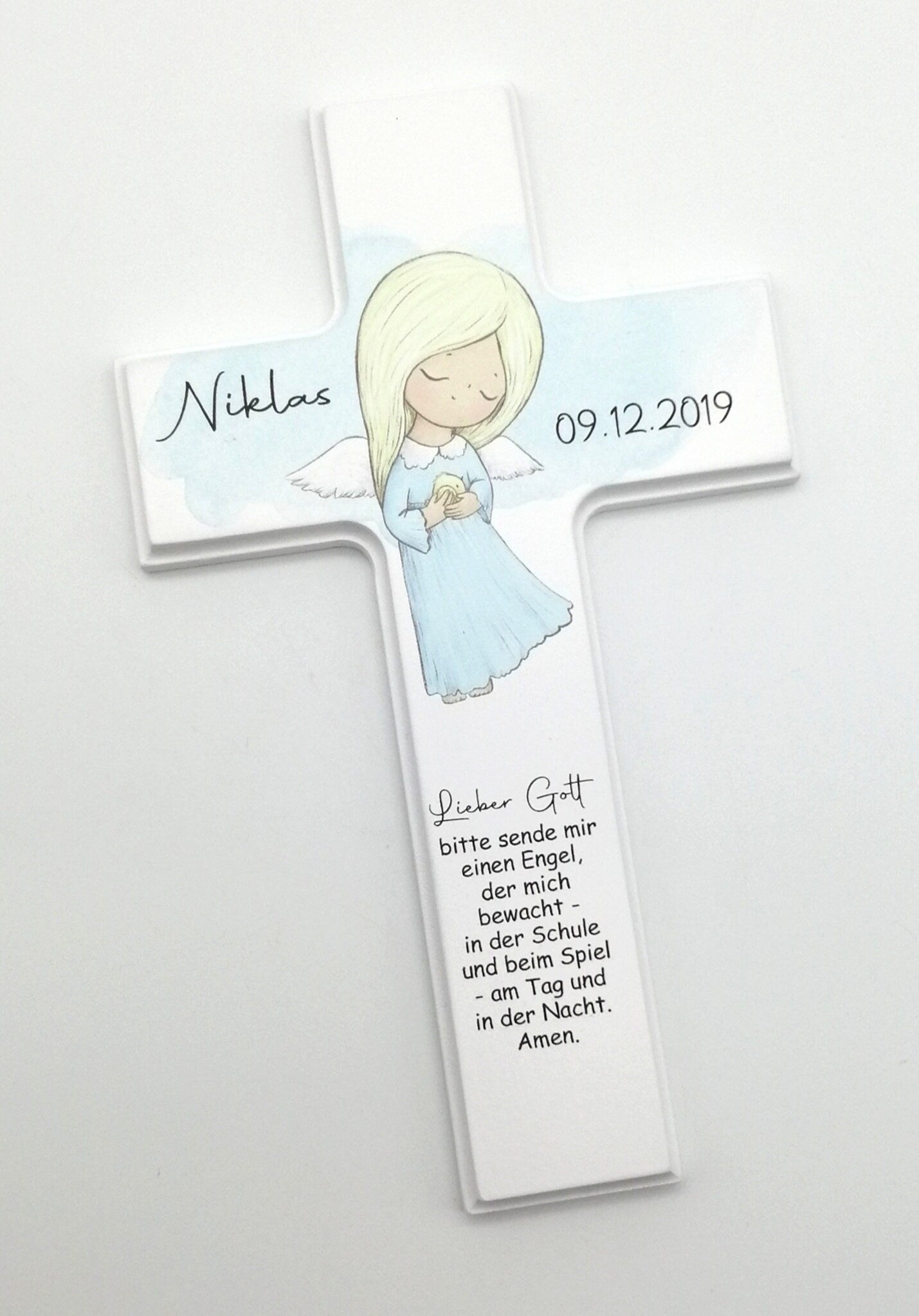 Kinderkreuz / Gebetskreuz personalisiert "Engel" Wandkreuz aus Holz, Taufkreuz