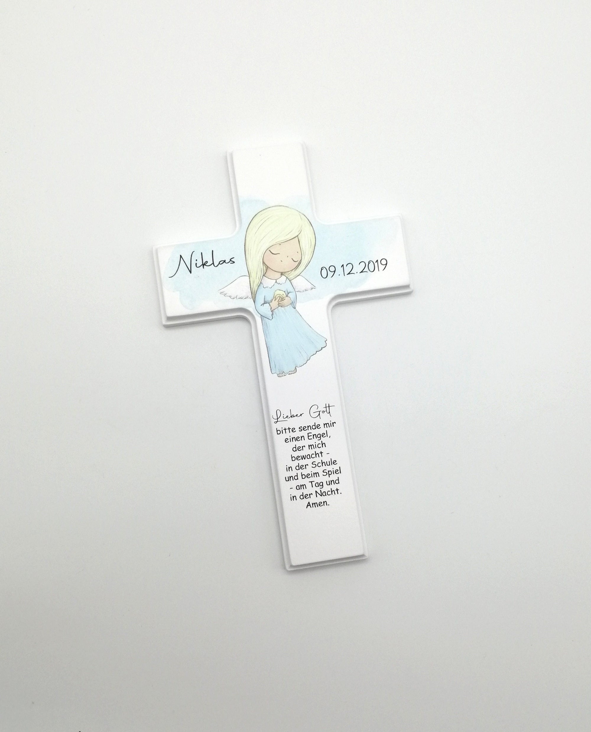 Kinderkreuz / Gebetskreuz personalisiert "Engel" Wandkreuz aus Holz, Taufkreuz