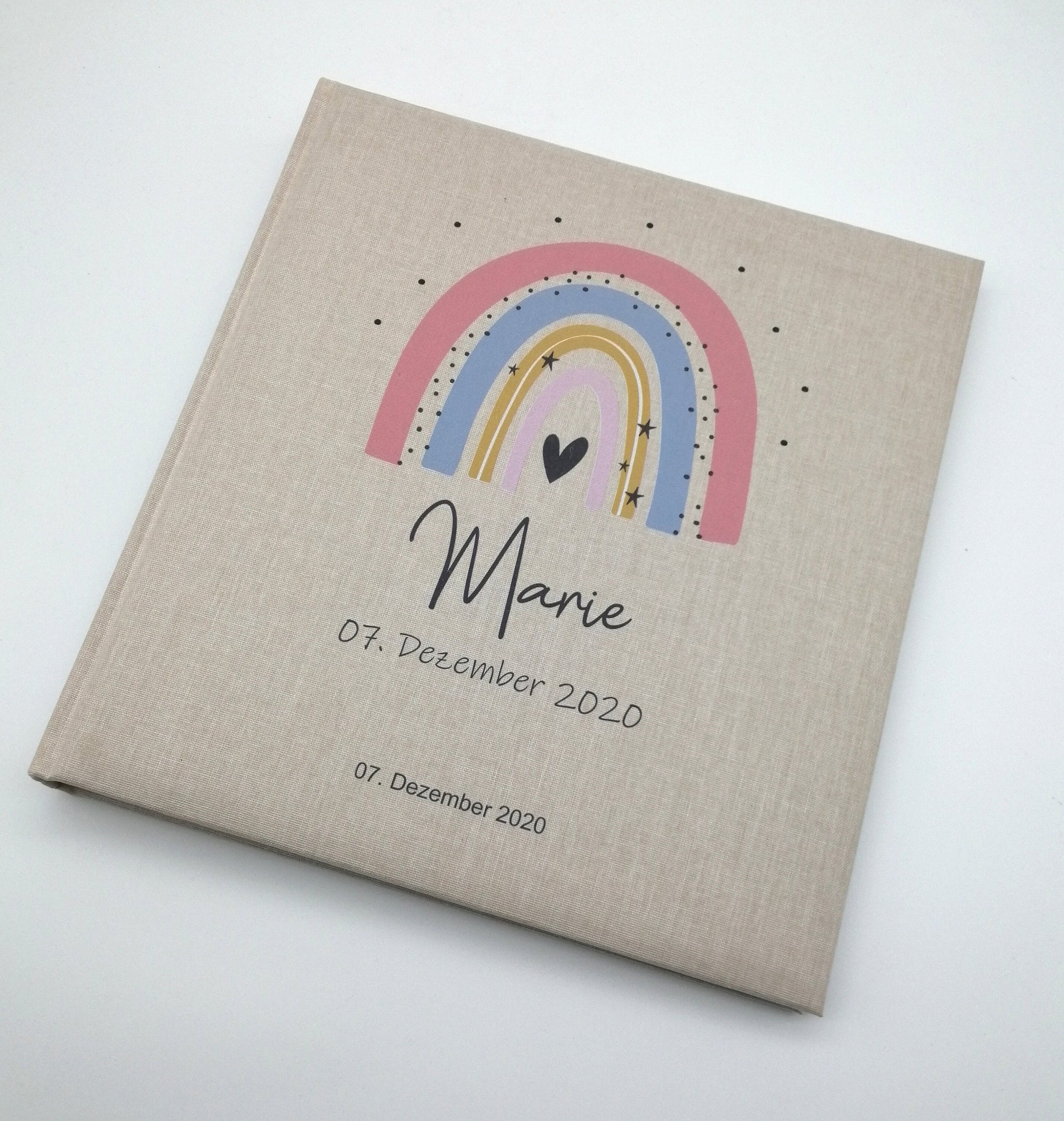Fotoalbum personalisiert Baby, Kind "Regenbogen pfirsich" Leinen, Erinnerungsalbum