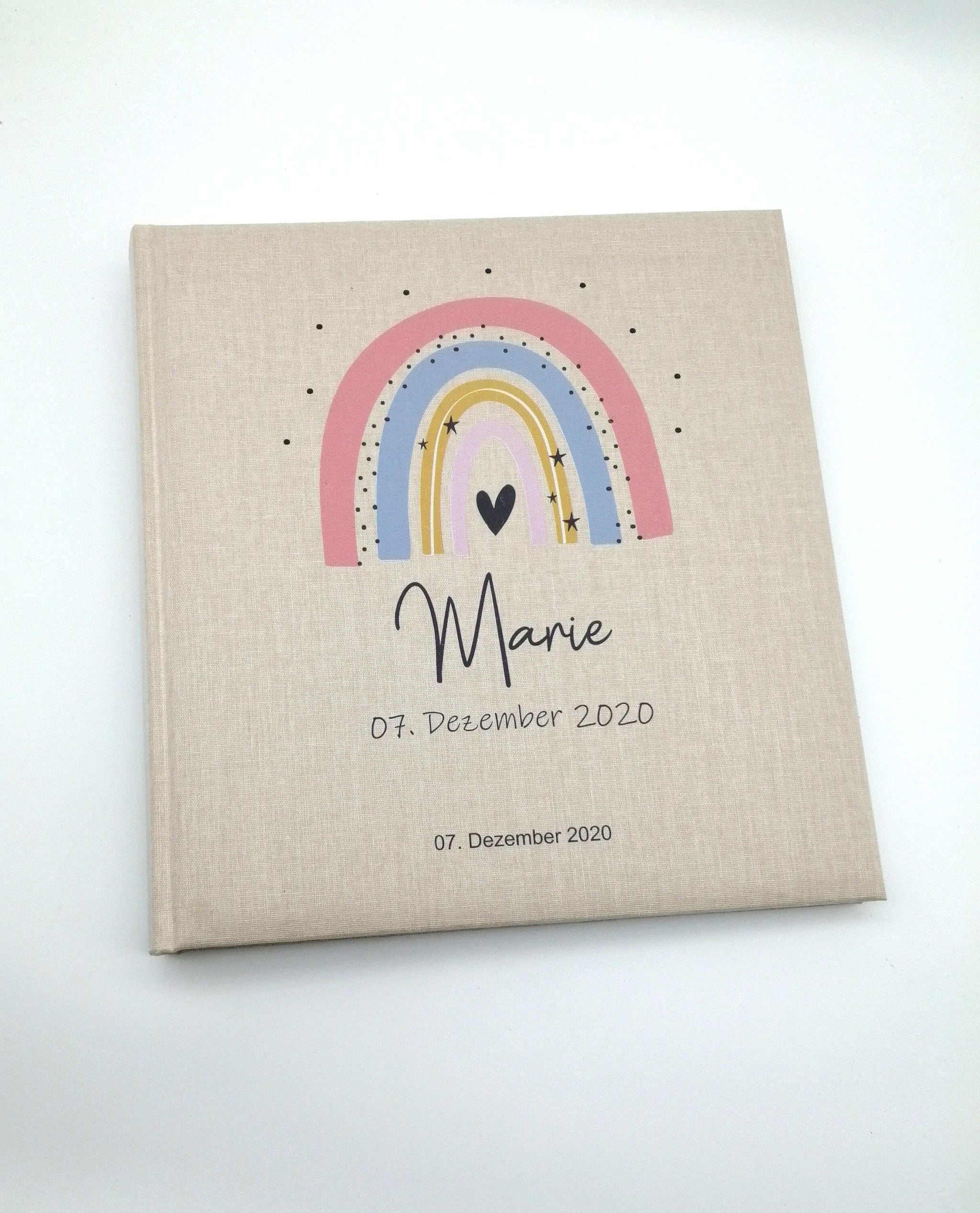 Fotoalbum personalisiert Baby, Kind "Regenbogen pfirsich" Leinen, Erinnerungsalbum