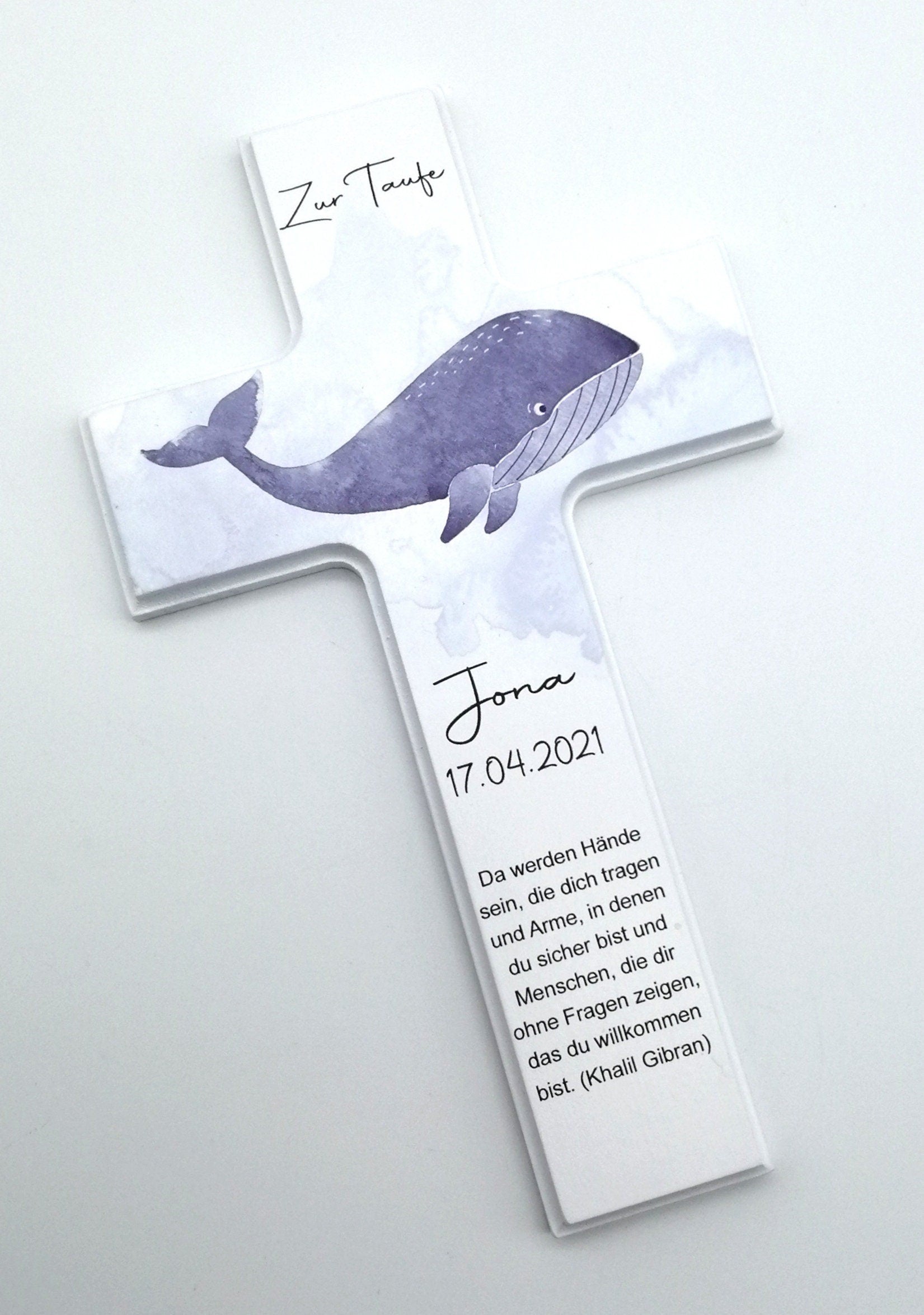 Taufkreuz / Kinderkreuz personalisiert "Wal" Wandkreuz aus Holz