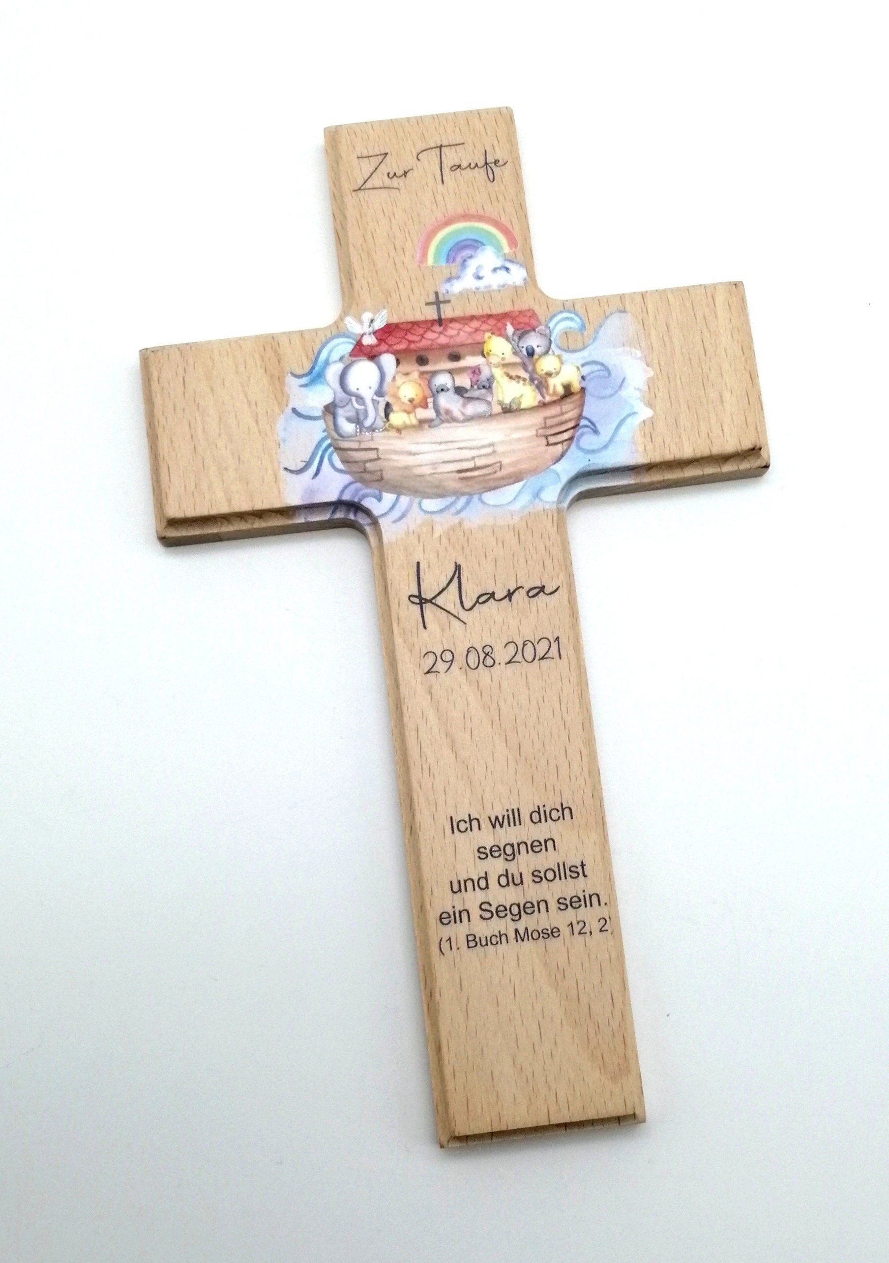 Taufkreuz / Kinderkreuz personalisiert "Arche Kreuz" Wandkreuz aus Holz