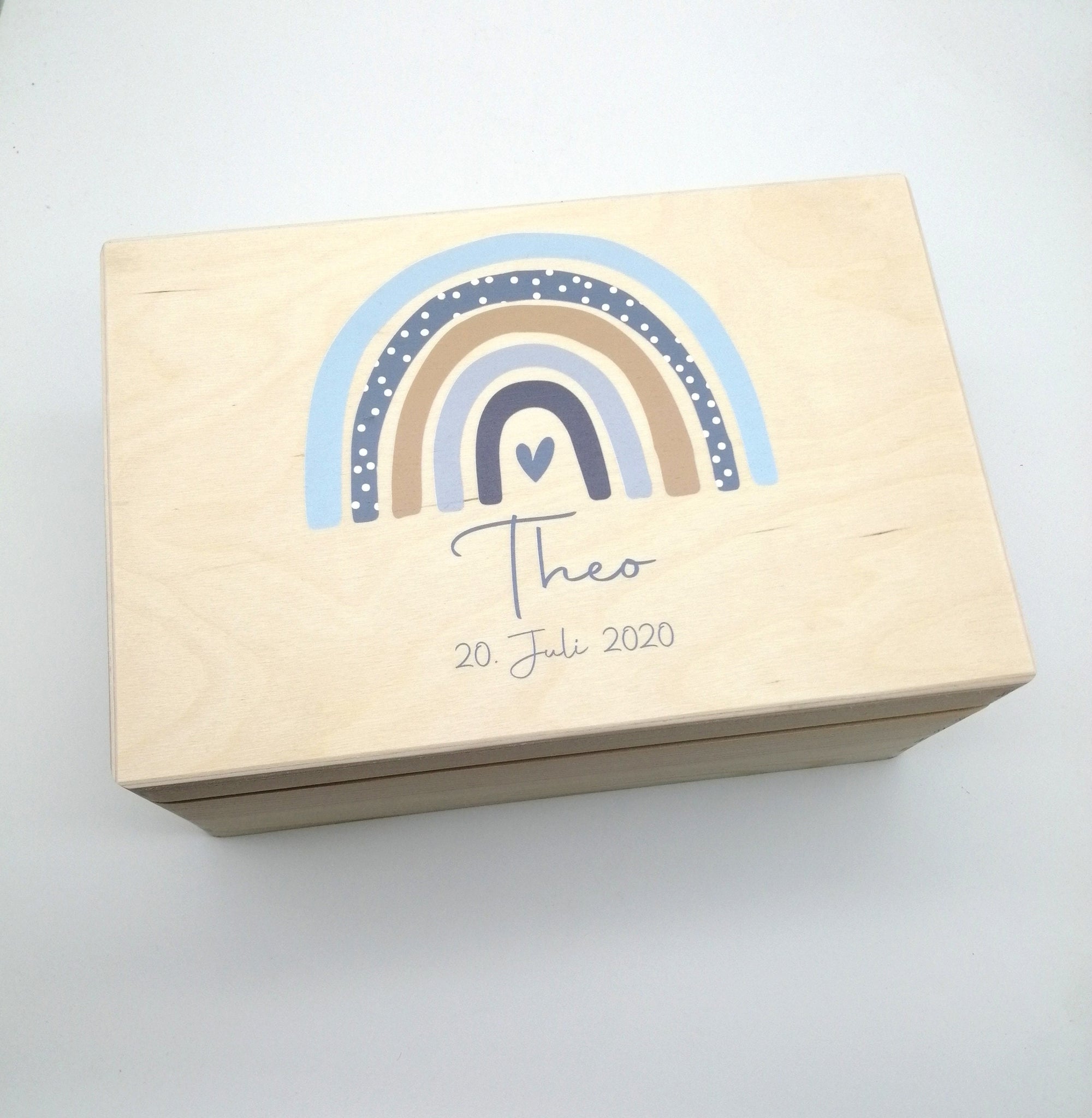 Erinnerungskiste Baby mit Namen "Regenbogen Punkte" Erinnerungsbox für Kinder, Taufgeschenk, Geschenk zur Geburt, Geschenk zur Taufe