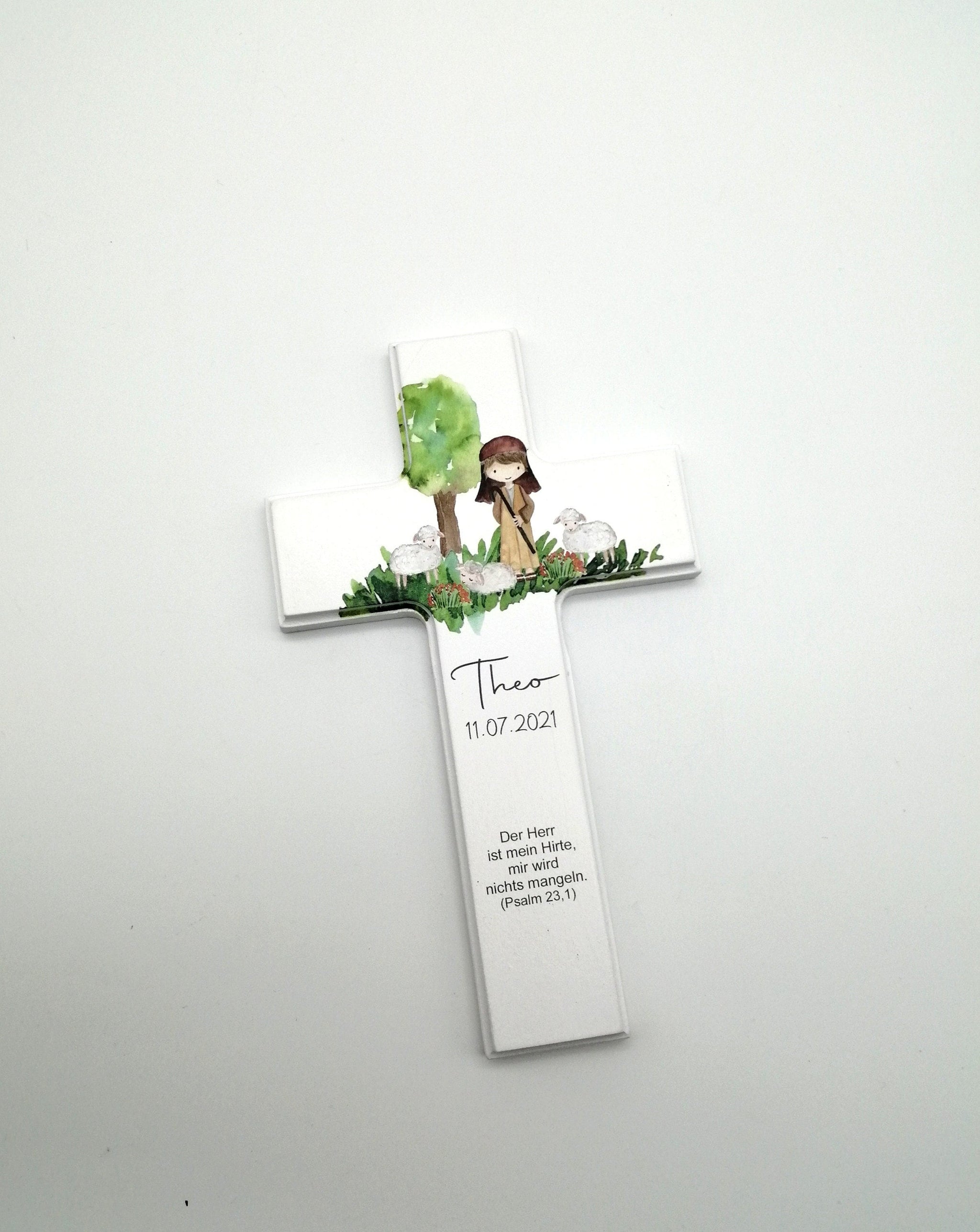 Taufkreuz / Kinderkreuz personalisiert "Hirte" Wandkreuz aus Holz