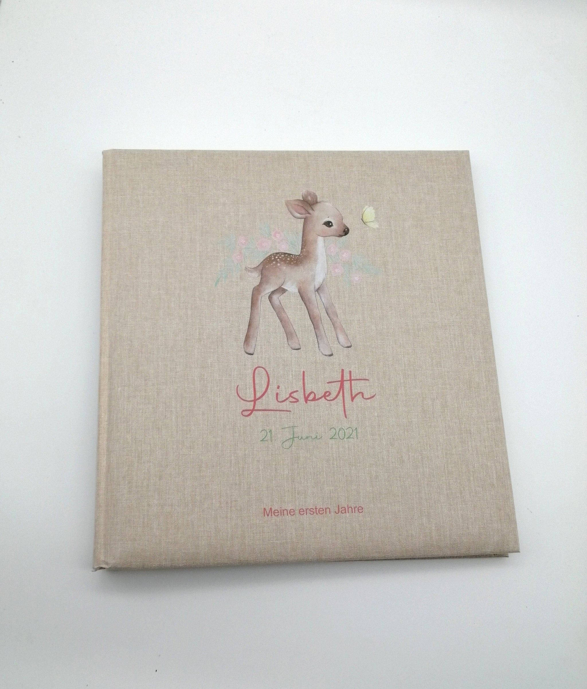 Fotoalbum personalisiert Baby, Kind "Reh" Leinen, Erinnerungsalbum