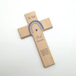 Taufkreuz / Kinderkreuz personalisiert "Regenbogen blau grau" Wandkreuz aus Holz