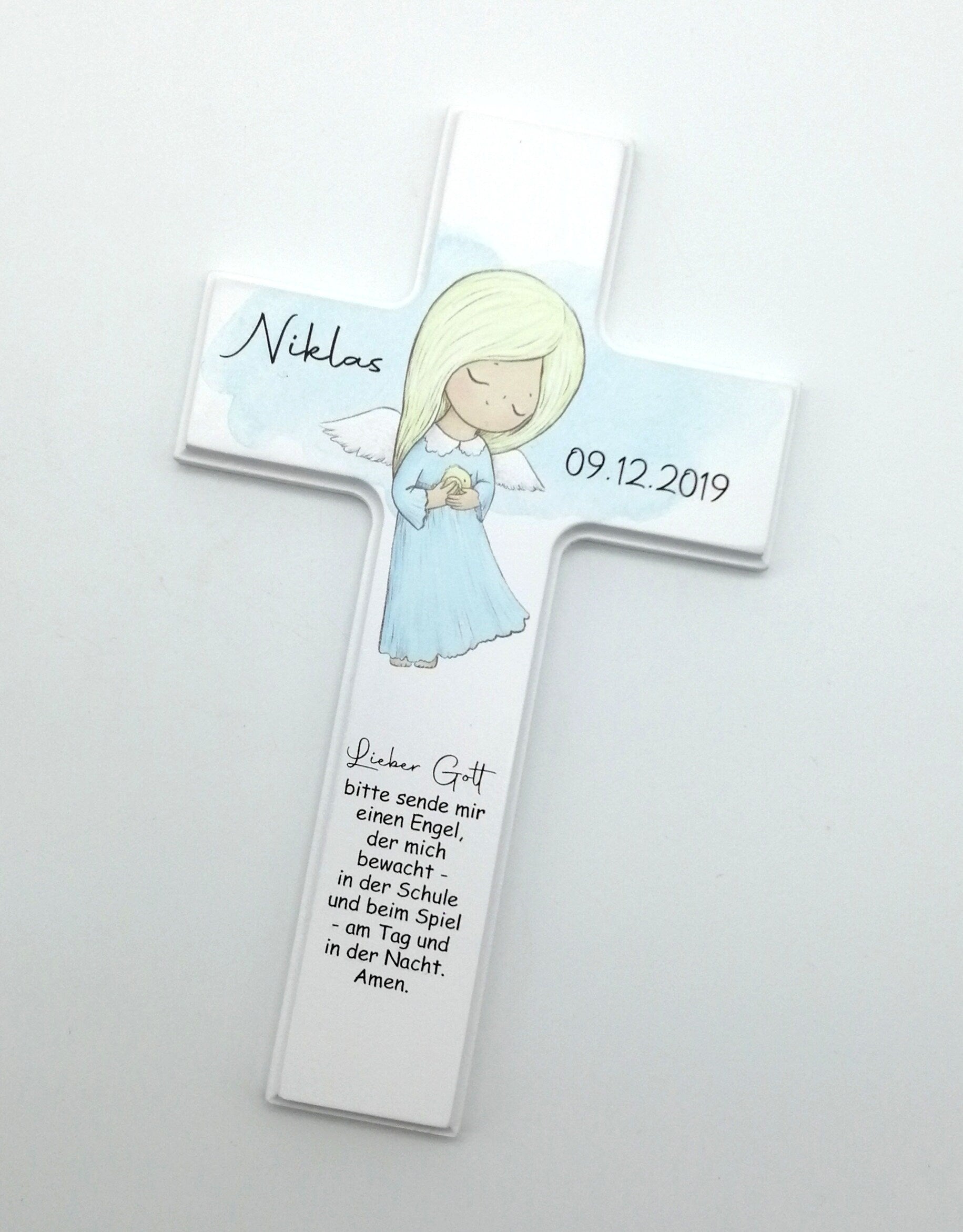 Kinderkreuz / Gebetskreuz personalisiert "Engel" Wandkreuz aus Holz, Taufkreuz