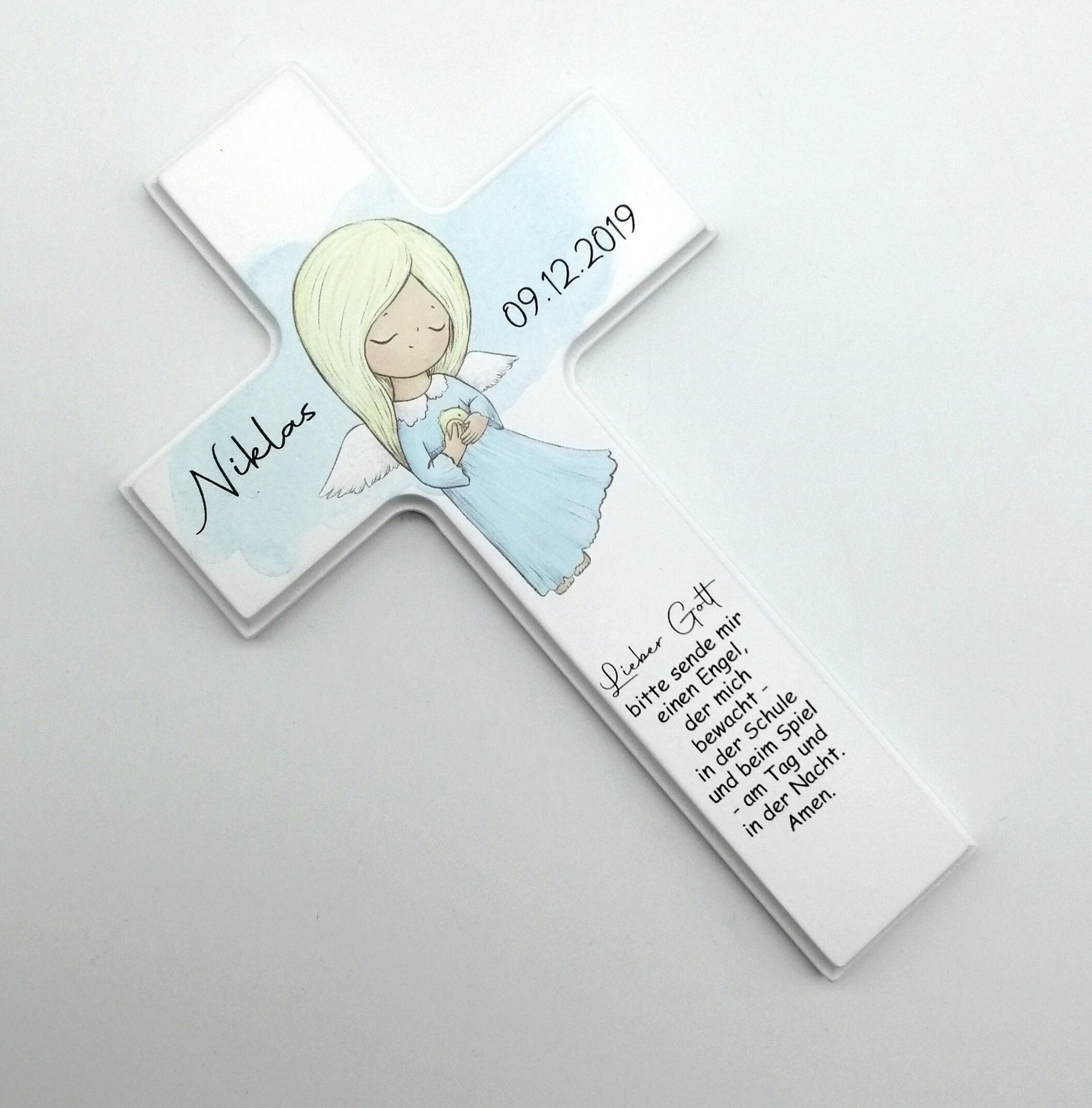 Kinderkreuz / Gebetskreuz personalisiert "Engel" Wandkreuz aus Holz, Taufkreuz