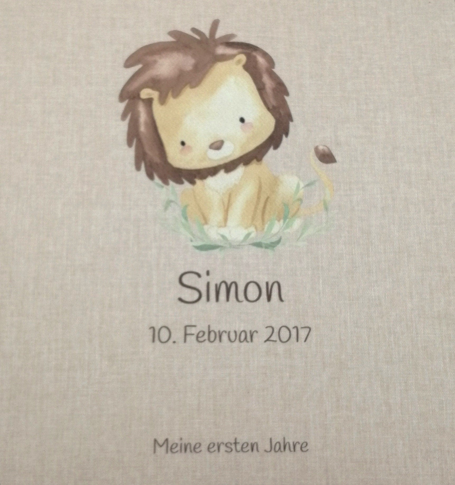 Fotoalbum personalisiert Baby, Kind "Löwe" Leinen, Erinnerungsalbum