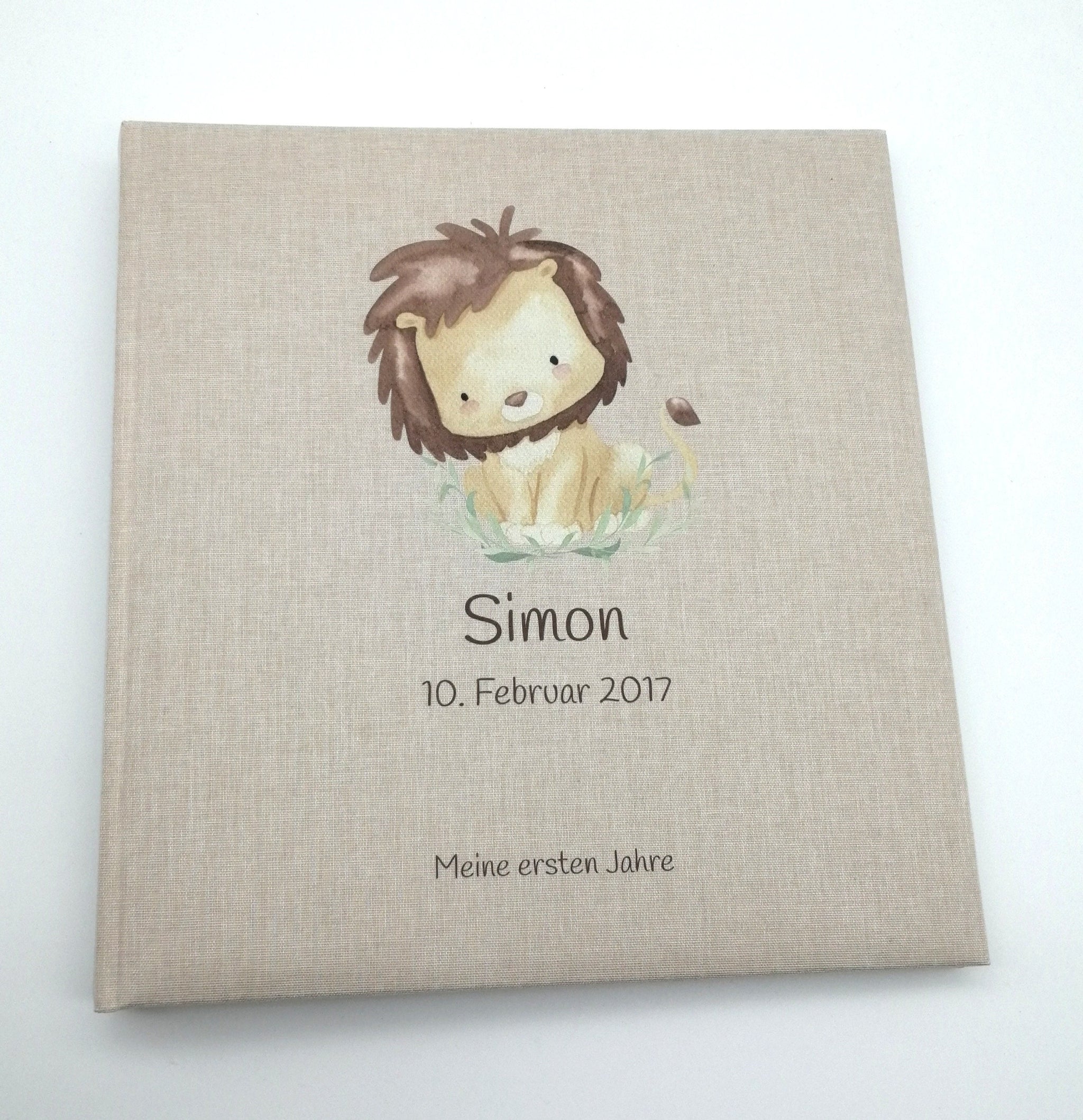Fotoalbum personalisiert Baby, Kind "Löwe" Leinen, Erinnerungsalbum