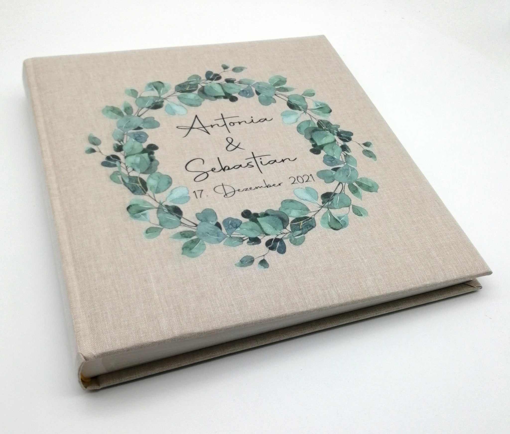 Fotoalbum personalisiert Hochzeit "Eukalyptus" Leinen, Erinnerungsalbum
