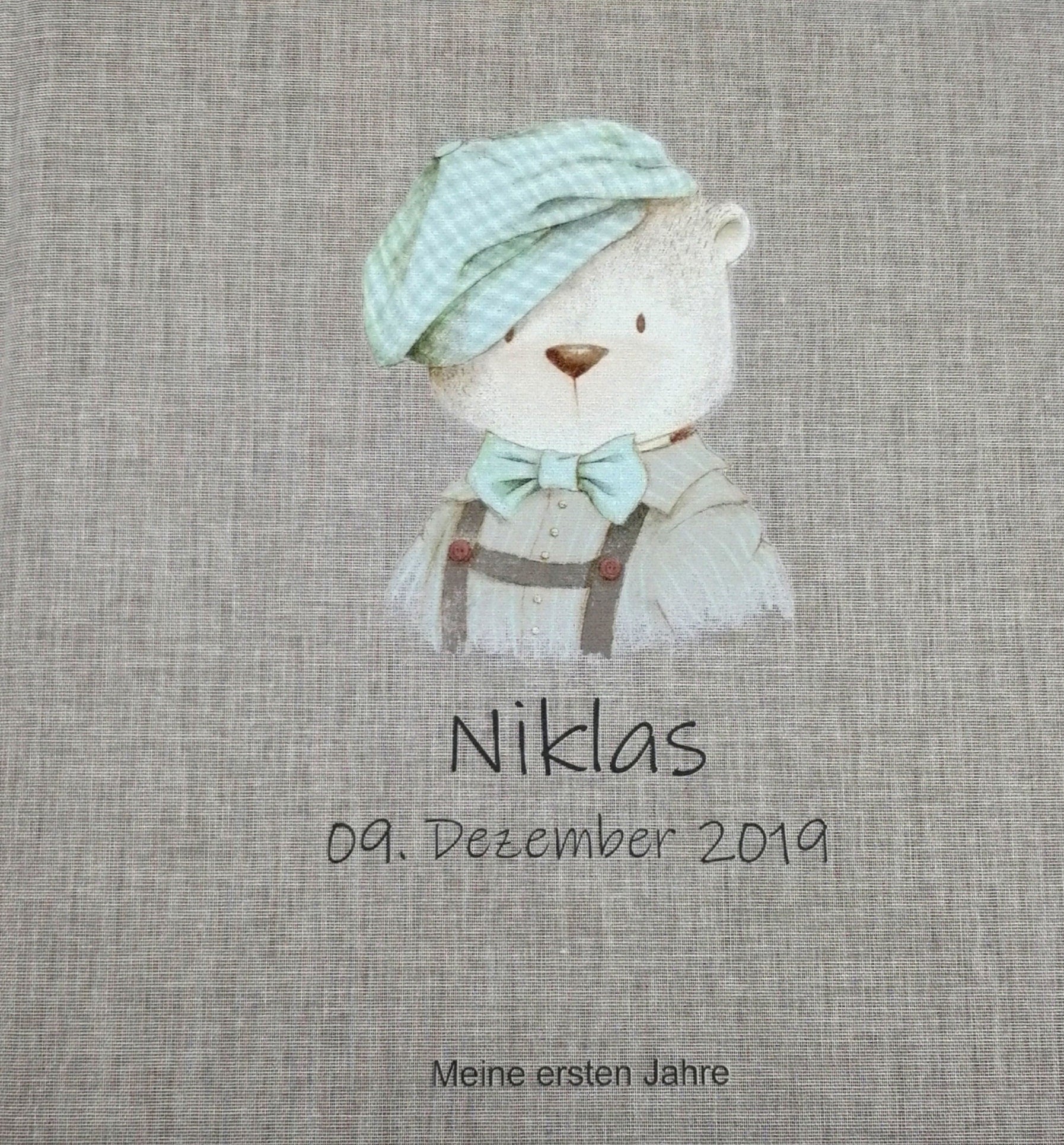 Fotoalbum personalisiert Baby, Kind "Mini Bär" Leinen, Erinnerungsalbum
