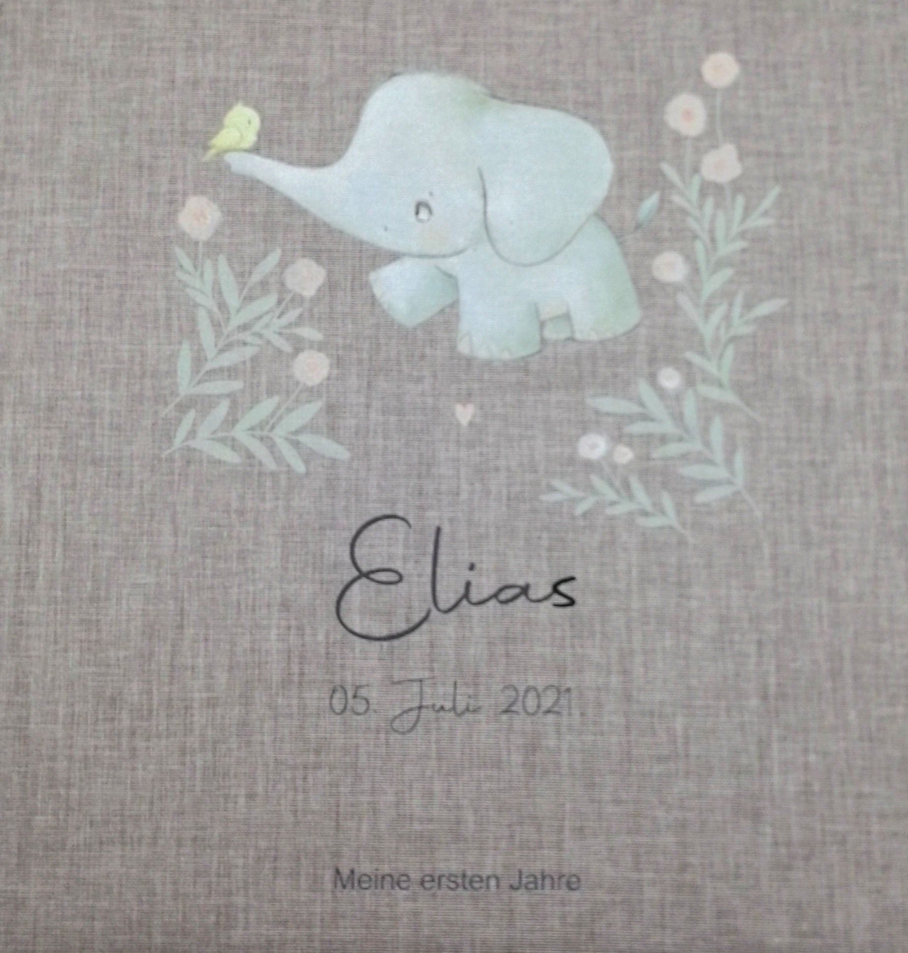 Fotoalbum personalisiert Baby, Kind "Elefant" Leinen, Erinnerungsalbum