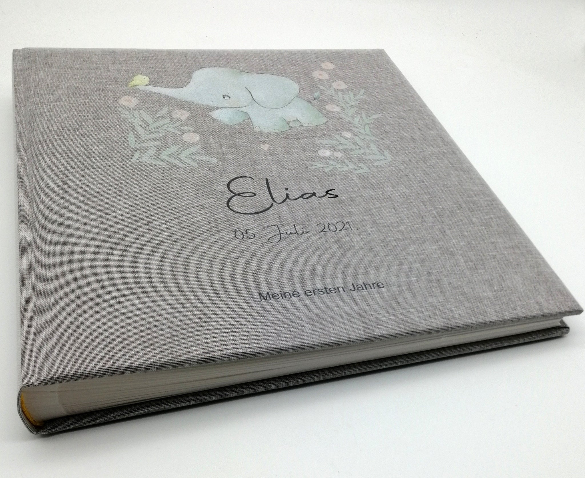 Fotoalbum personalisiert Baby, Kind "Elefant" Leinen, Erinnerungsalbum