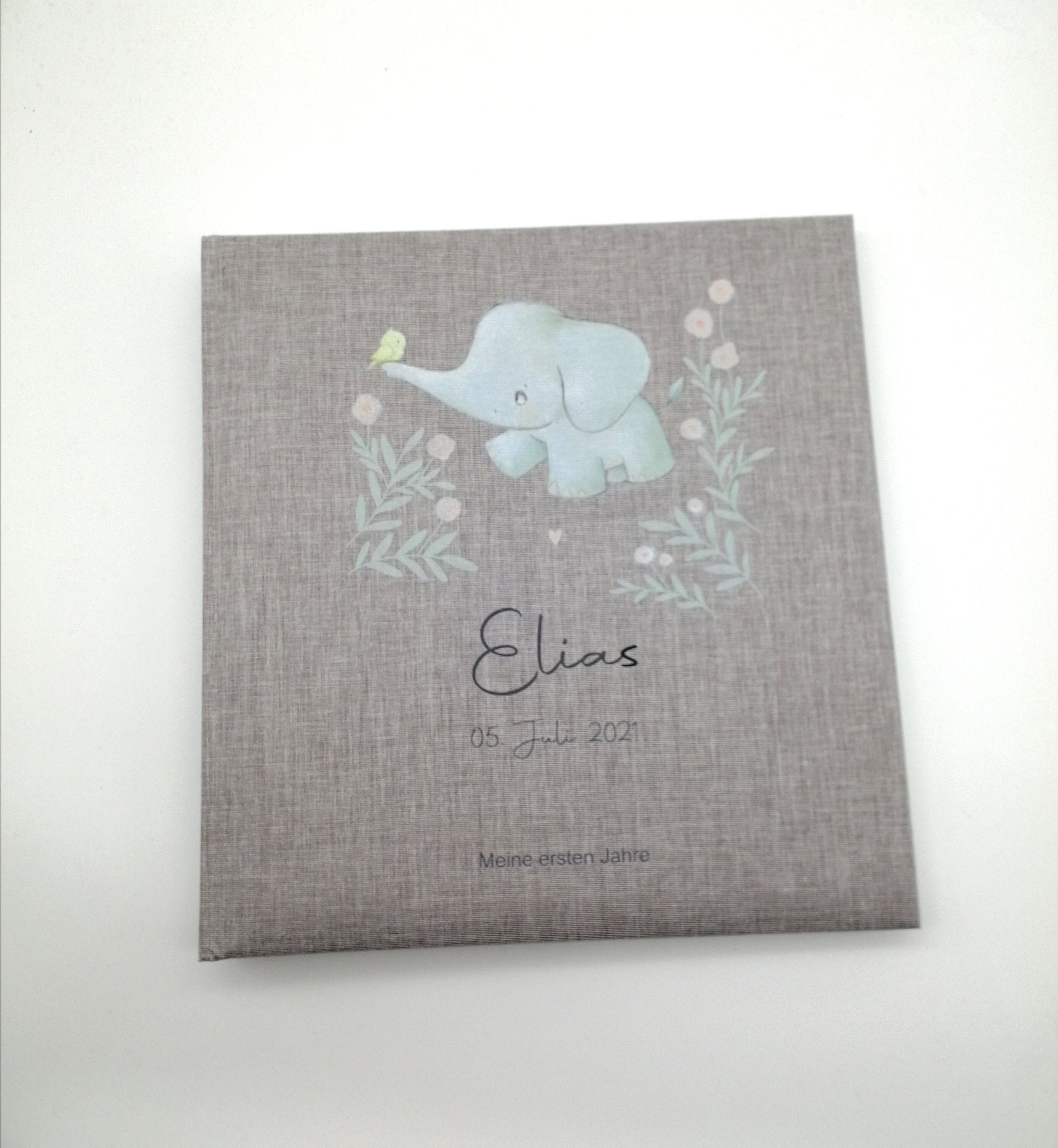 Fotoalbum personalisiert Baby, Kind "Elefant" Leinen, Erinnerungsalbum