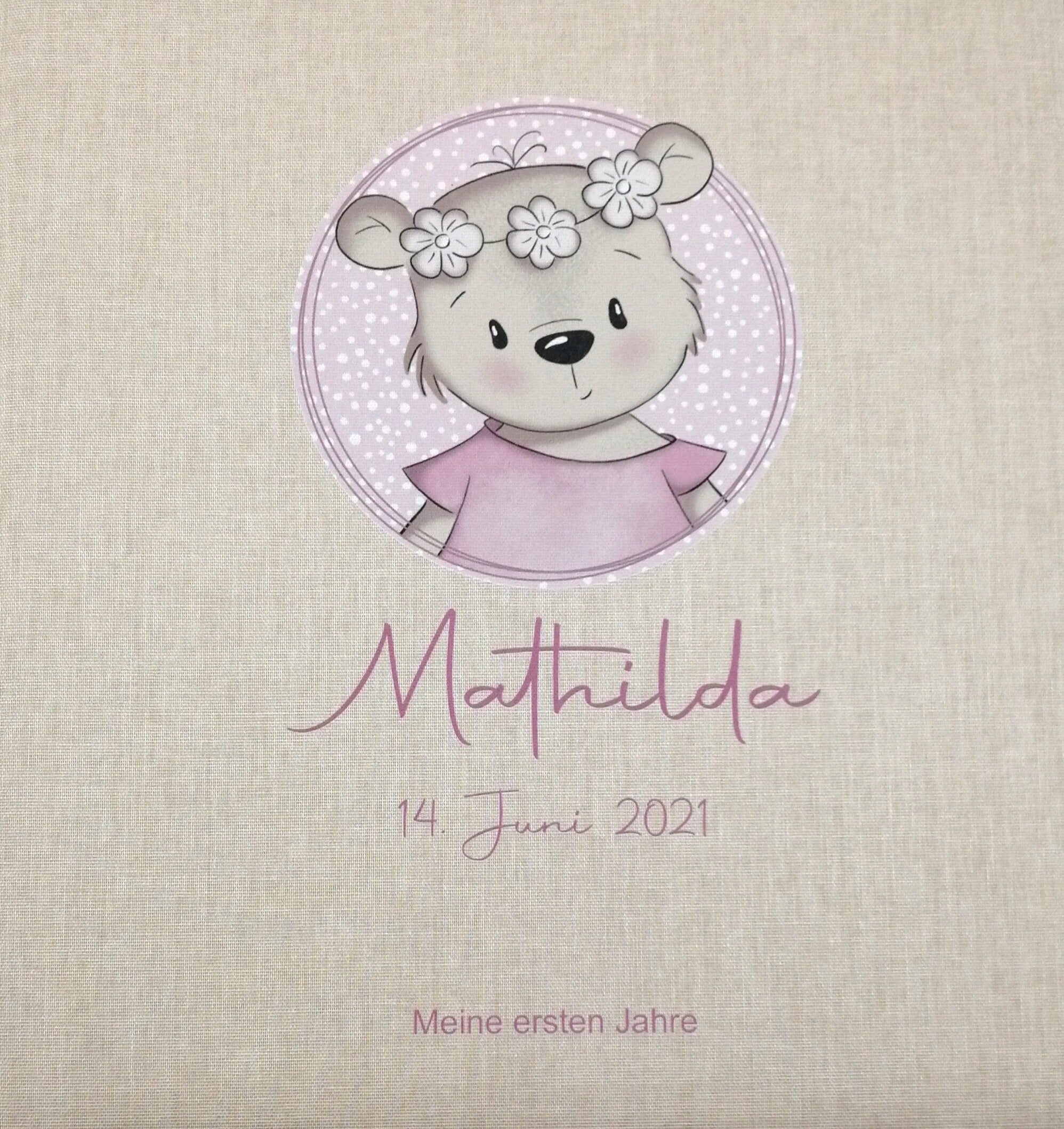 Fotoalbum personalisiert Baby, Kind "Bärli" Leinen, Erinnerungsalbum